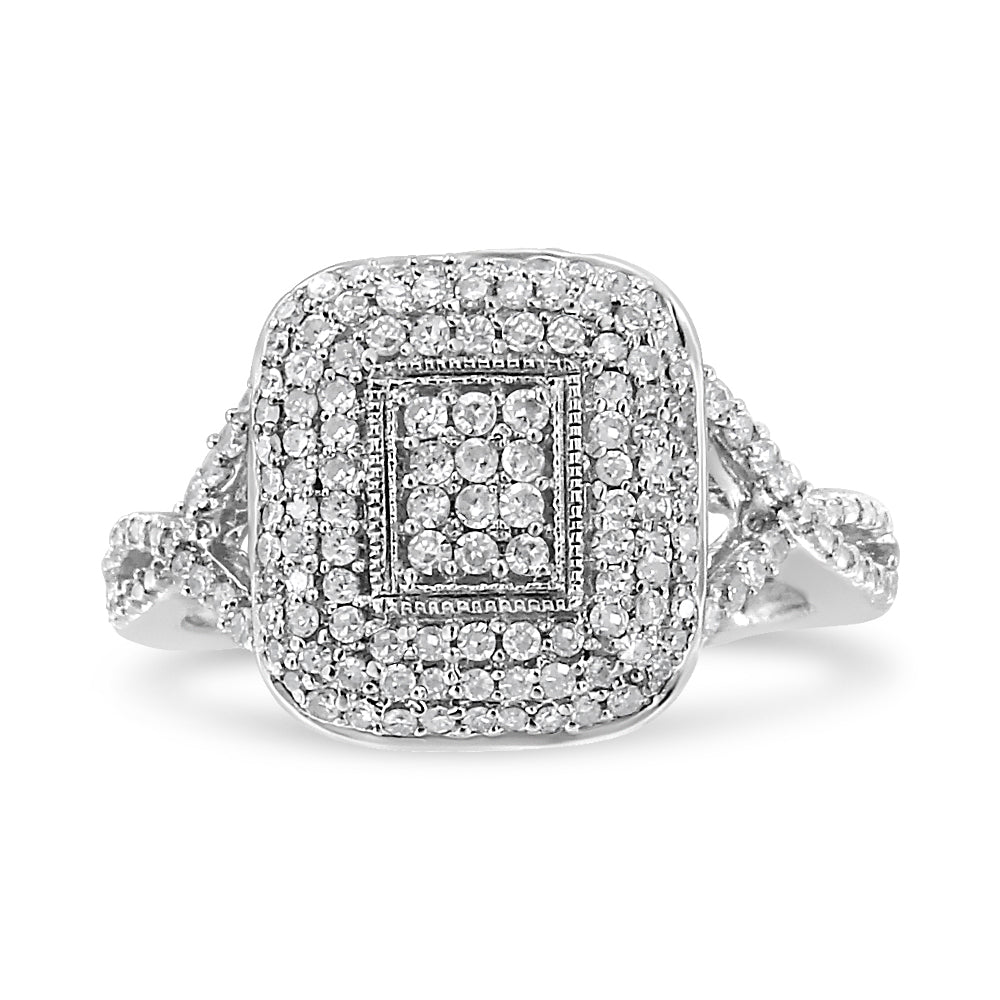 .925 Sterling Silver 1/2 Cttw Round-Cut Diamond Cluster Cushion Ring (I-J , I1-I2) - Friggin Jewelry