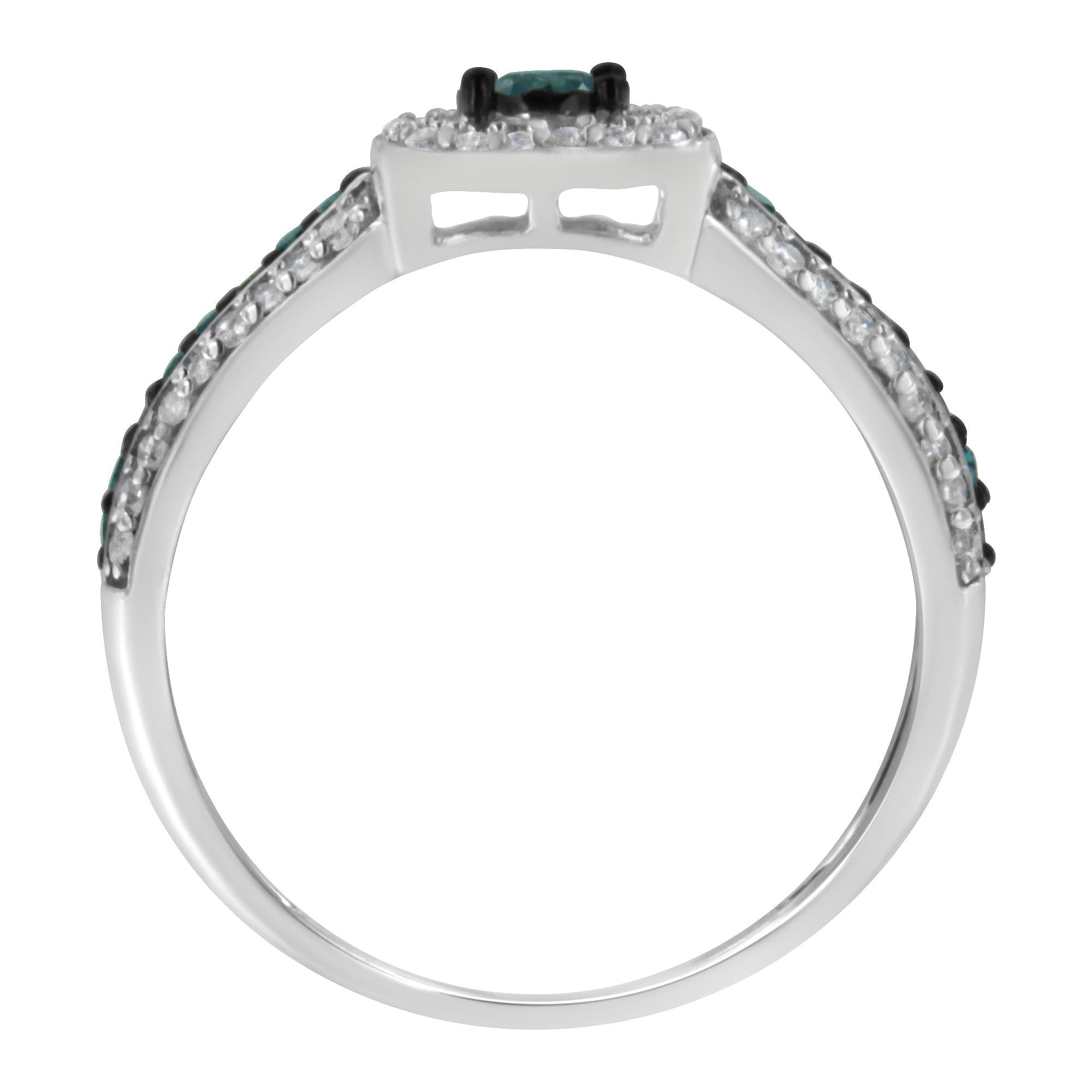 Anello di fidanzamento con diamante blu trattato in argento sterling 925 (1/2 carati, colore JK, purezza I1-I2) - Friggin Jewelry