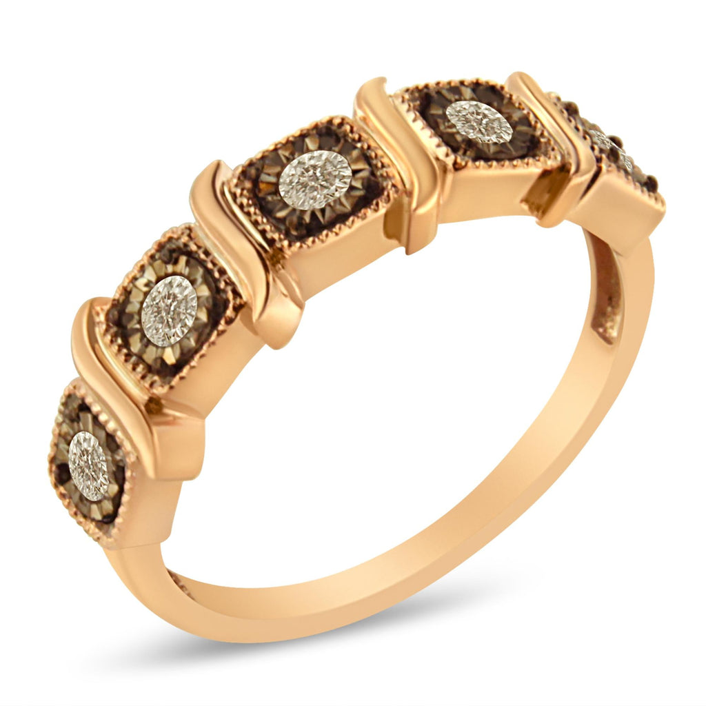 10K Rose Gold Flashed .925 Sterling Silver Miracle-Set 1/4 Cttw Diamond 5-Stone Band Ring  (J-K Color, I1-I2 Clarity) - Friggin Jewelry