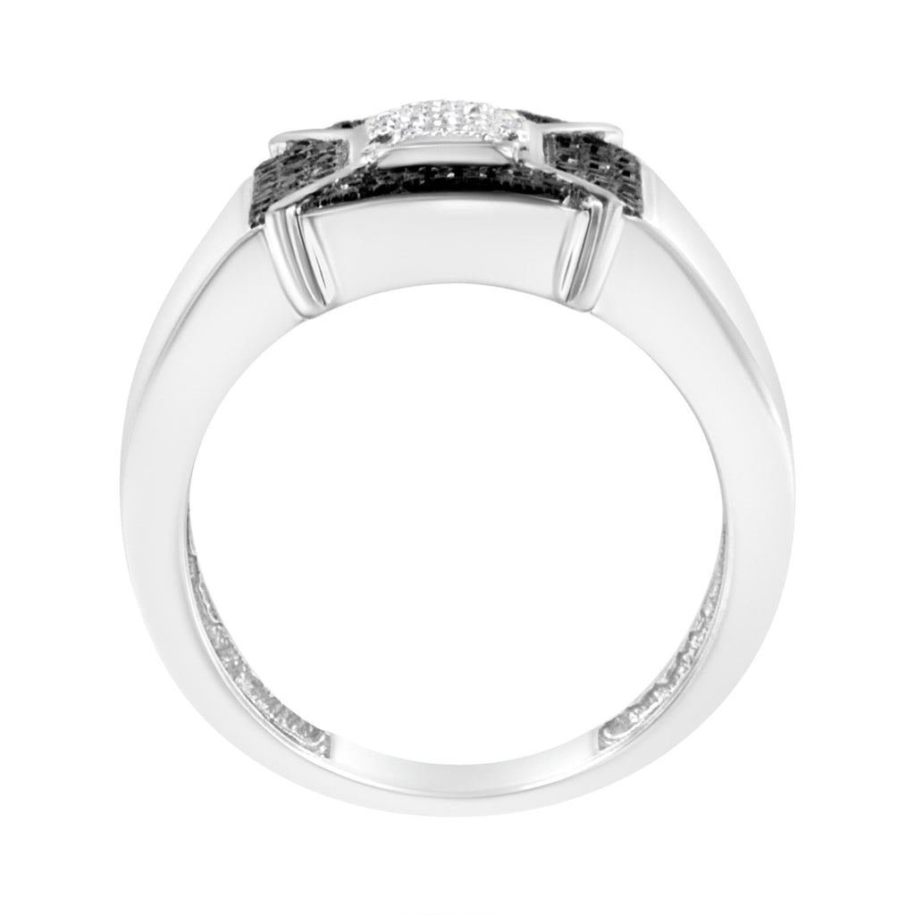 .925 Sterling Silver 3/8 Cttw Composite Enhanced Black and White Diamond Men's Band Ring (H-I, I2-I3) - Friggin Jewelry