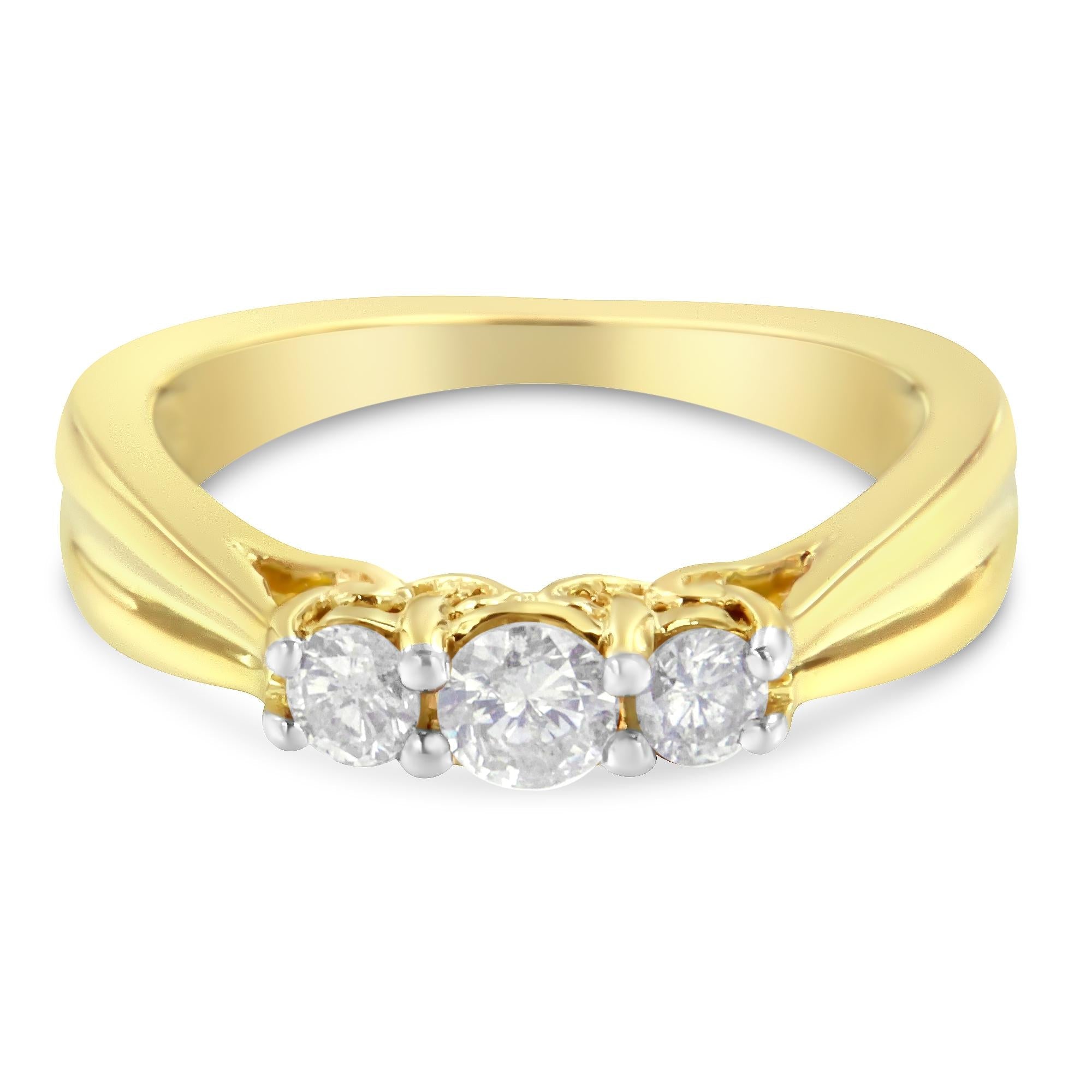 10K Yellow Gold Three-stone Diamond Ring (0.50 cttw, J-K Color, I2-I3 Clarity) - Friggin Jewelry