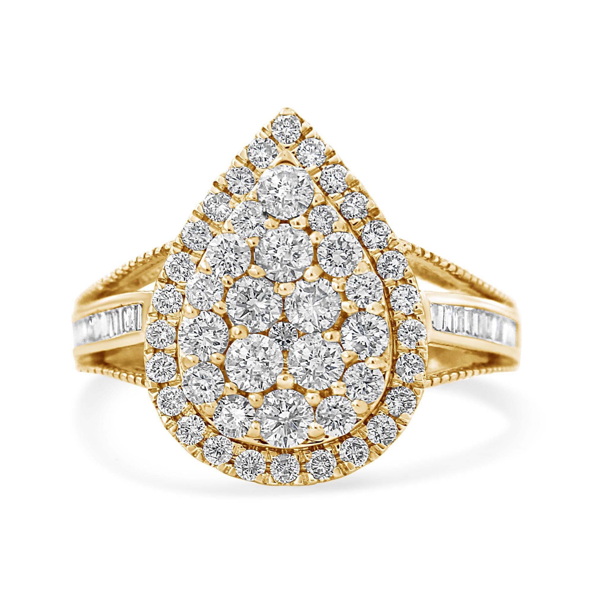 10K Yellow Gold Plated .925 Sterling Silver 1 1/2 Cttw Round-Cut Diamond Cocktail Ring (I-J Color, I1-I2 Clarity) - Friggin Jewelry