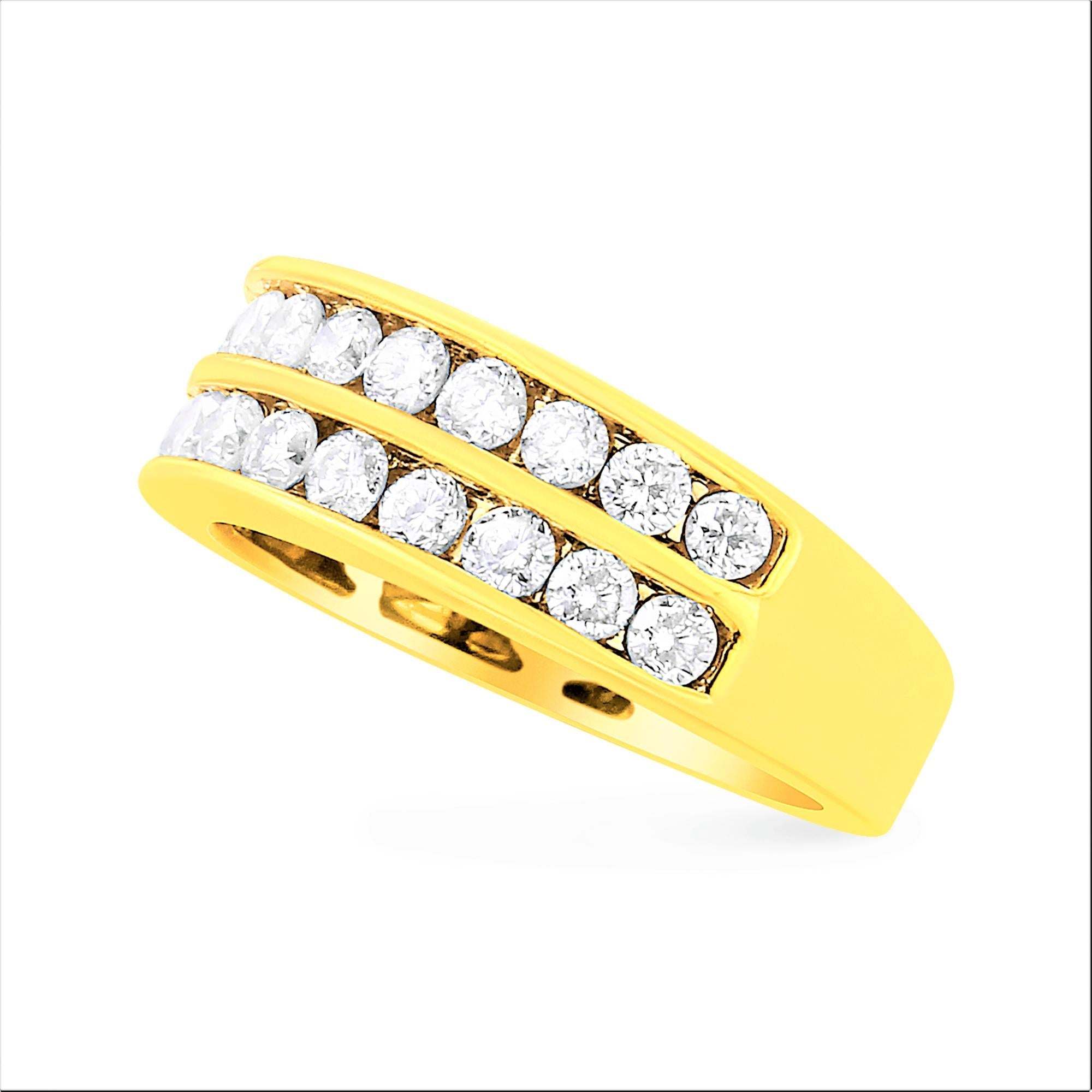 10K Yellow Gold Two-Row Diamond Band Ring (1 Cttw, J-K Color, I1-I2 Clarity) - Friggin Jewelry