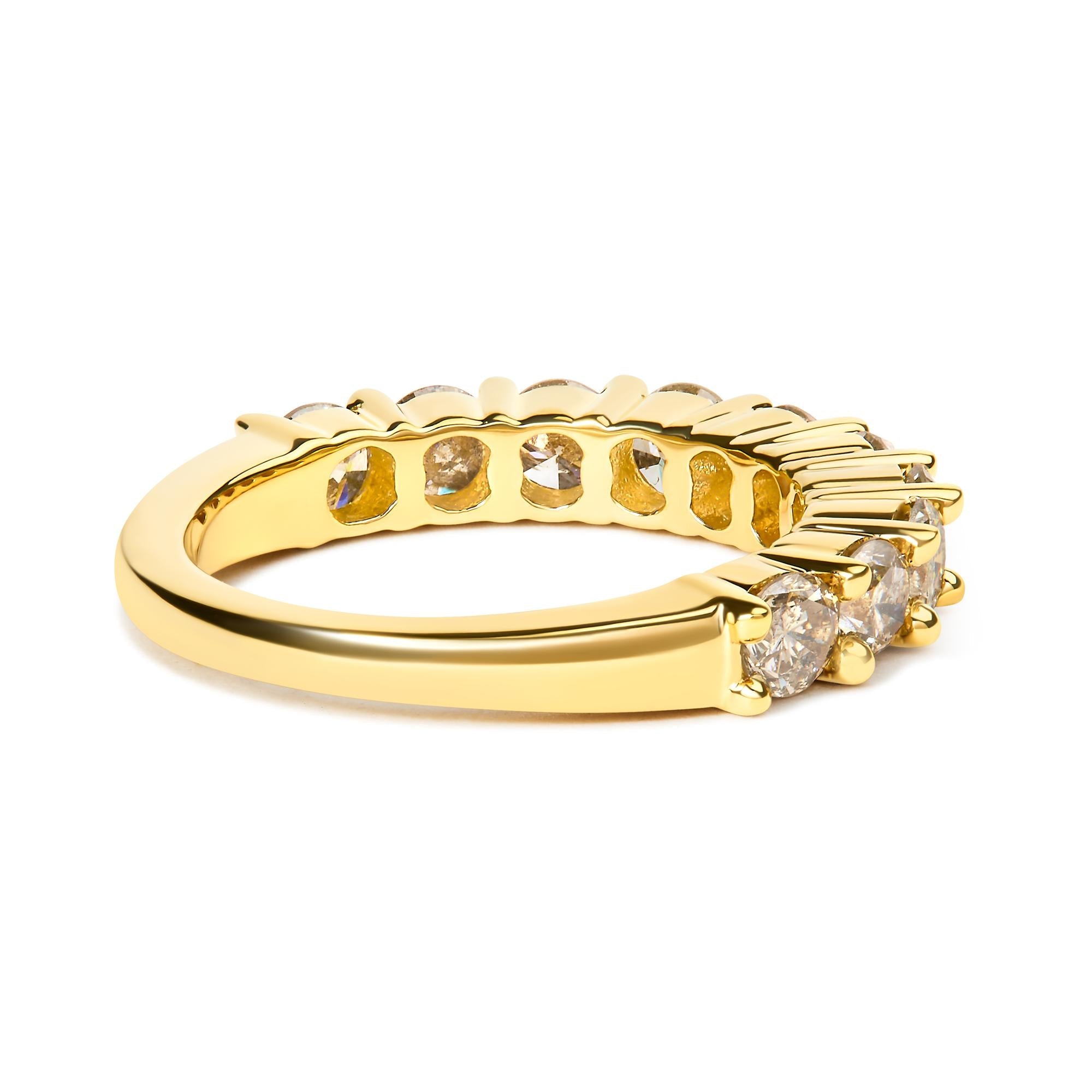 14K Yellow Gold Plated .925 Sterling Silver 2.0 Cttw Round Brilliant Cut Diamond 10 Stone Anniversary Band Ring (J-K Color, I1-I2 Clarity) - Friggin Jewelry