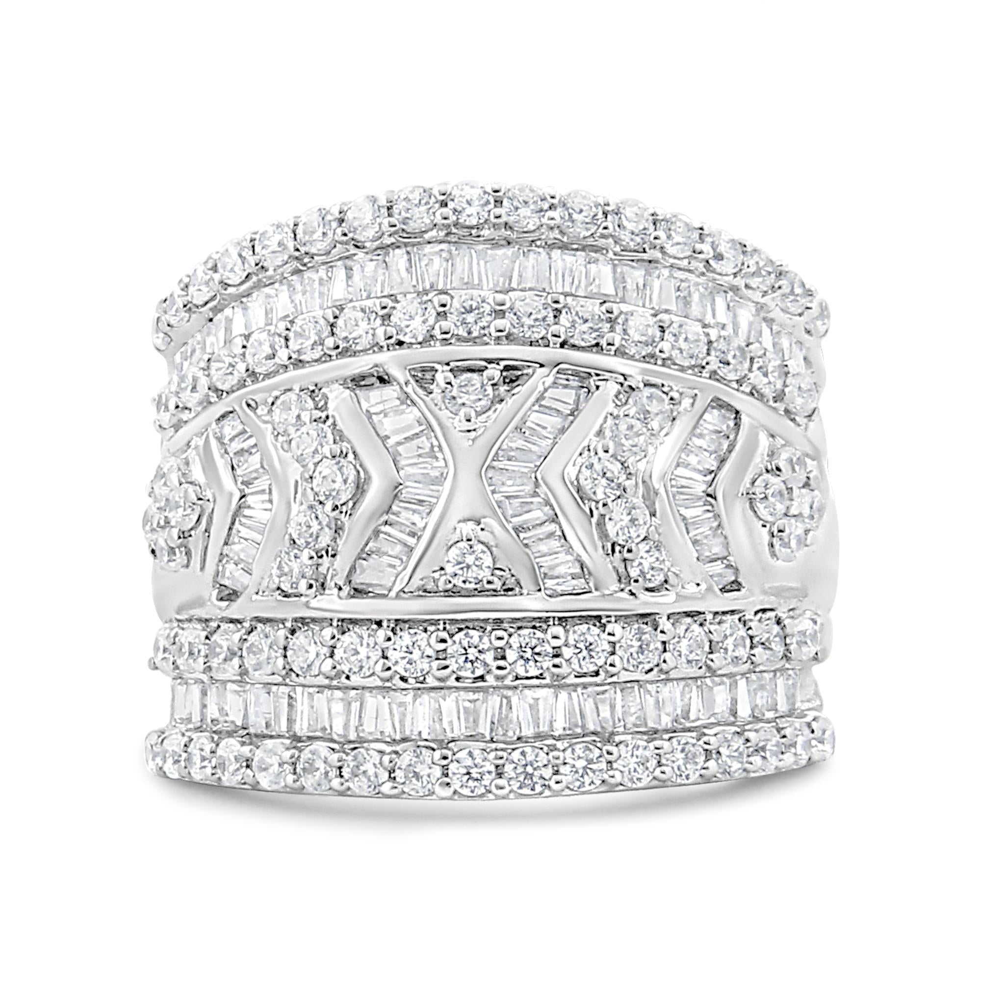 Anillo de plata de ley 925 con 2,0 quilates y borde de diamante de varias filas (color JK, claridad I3) - Friggin Jewelry