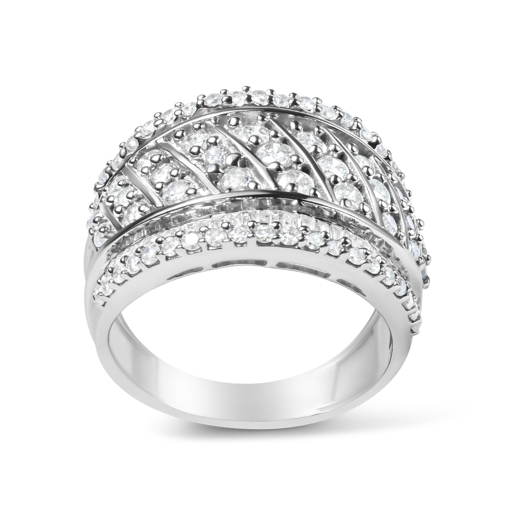 .925 Sterling Silver 2.00 Cttw Diamond Fashion Multi Row Cocktail Ring (H-I Color, I2-I3 Clarity) - Friggin Jewelry