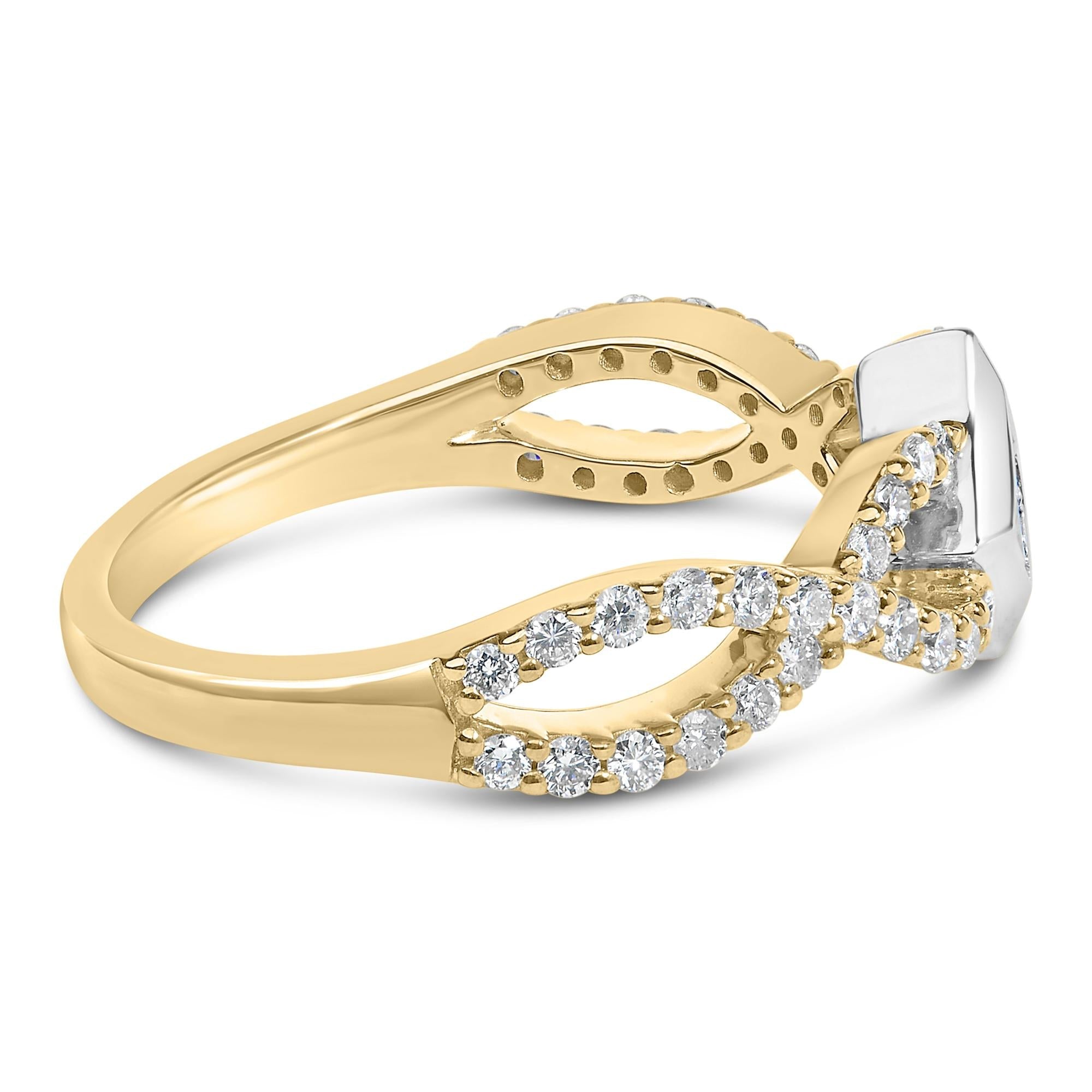 10K Two Tone Color 5/8 Cttw Diamond Kite and Twist Shank Ring (H-I Color,SI2-I1 Clarity) - Friggin Jewelry