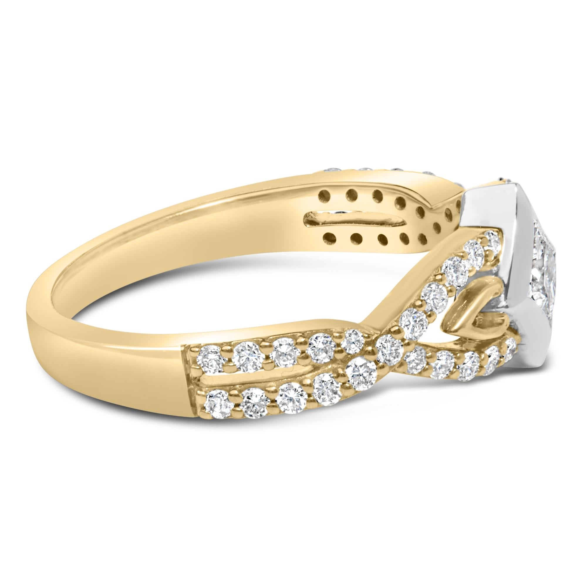 10K Two Tone Color 2/3 Cttw Diamond Kite and Twist Shank Ring (H-I Color,SI2-I1 Clarity) - Friggin Jewelry