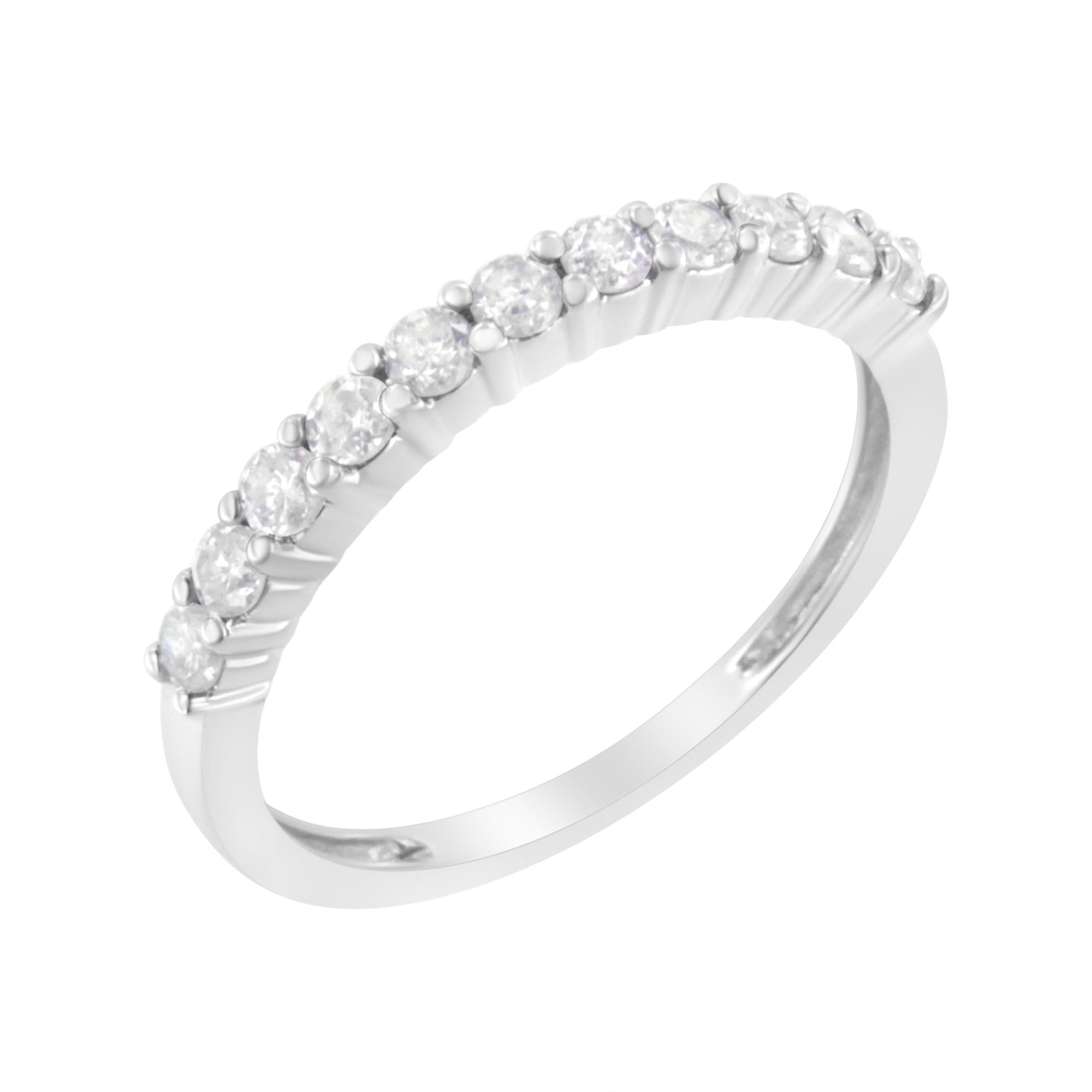 IGI Certified 1/2 Cttw Diamond 10K White Gold Prong Set Fluted Band Style Ring (I-J Color, I2-I3 Clarity) - Friggin Jewelry