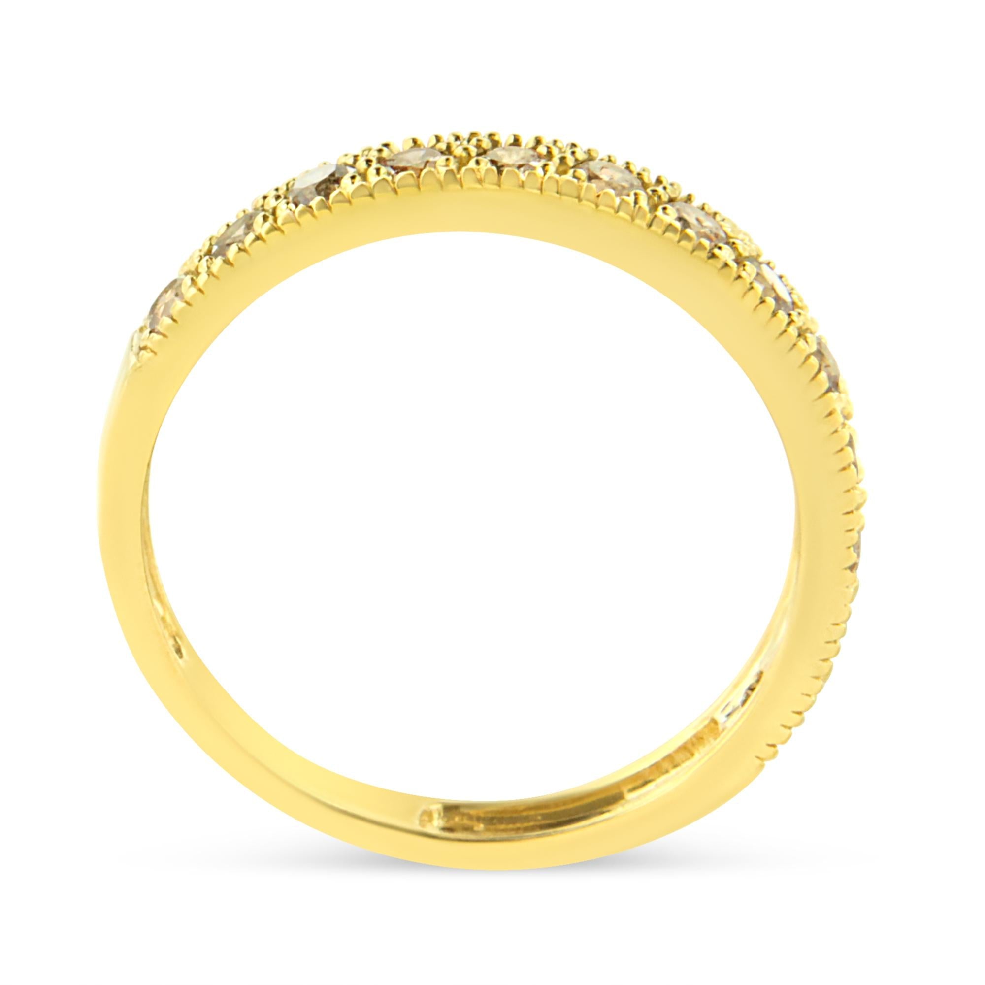 IGI Certified 1/2 Cttw Diamond 10K Yellow Gold Prong Set Beaded Milgrain Band Style Ring (J-K Color, I2-I3 Clarity) - Friggin Jewelry