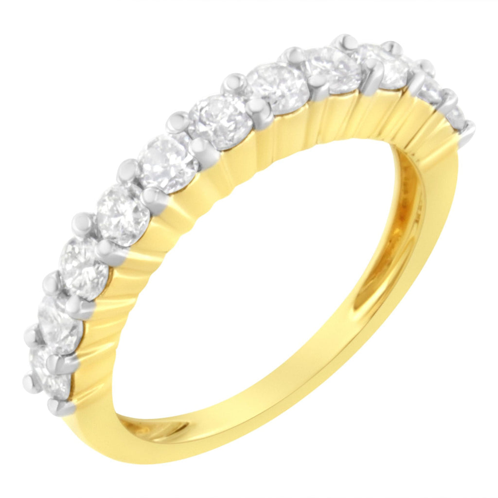 IGI Certified 1.0 Cttw Diamond 10K Yellow Gold Prong Set Fluted Band Style Wedding Ring (J-K Color, I1-I2 Clarity) - Friggin Jewelry