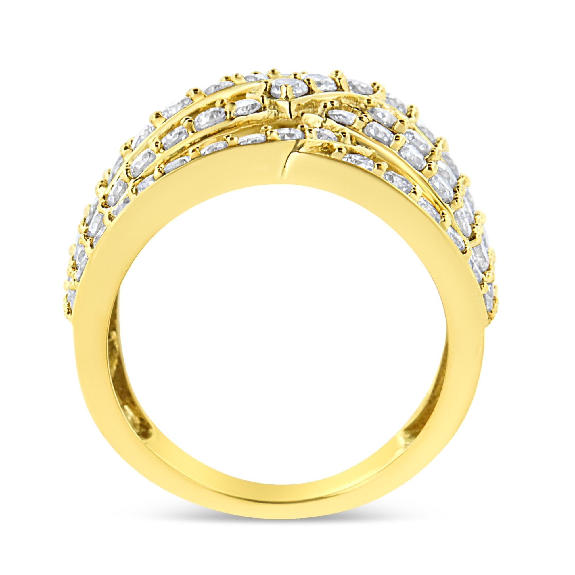 10K Yellow Gold 3.00 Cttw Diamond Multi Row Bypass Wave Cocktail Band Ring (J-K Color, I1-I2 Clarity) - Friggin Jewelry Premium