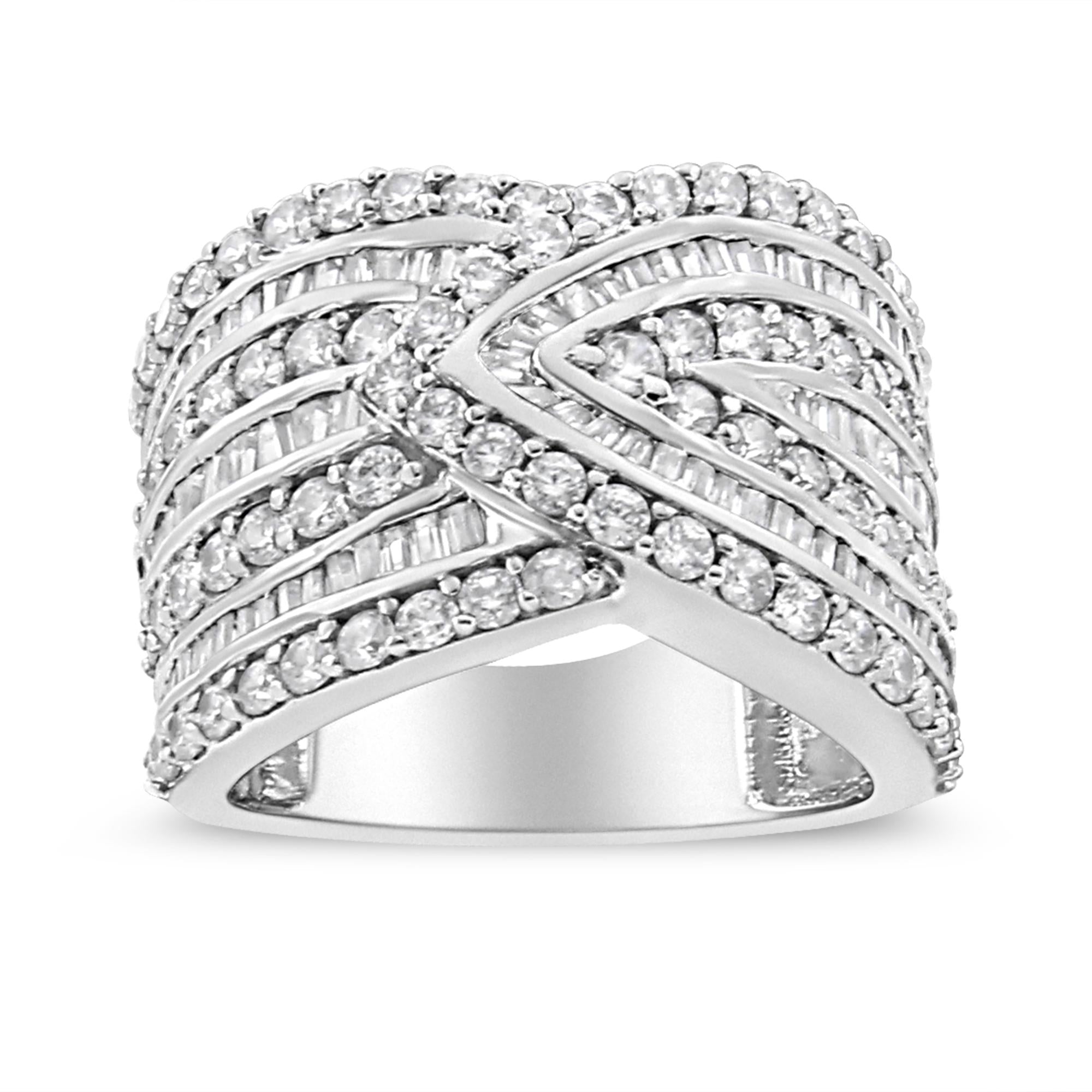 Anillo de plata de ley 925 con diamantes de 2 3/8 quilates y varias filas superpuestas (color JK, claridad I3) - Friggin Jewelry
