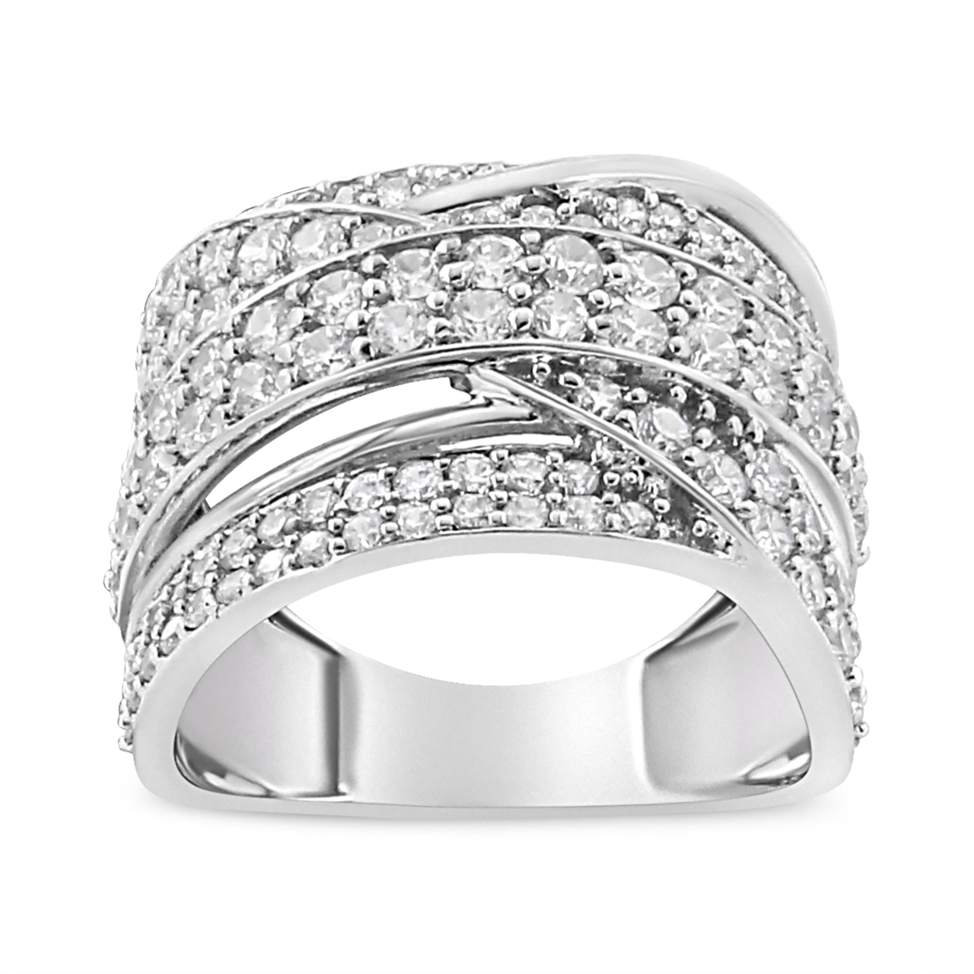 Anillo de banda superpuesta con diamantes de talla redonda de 2,00 quilates en plata de ley 925 (color IJ, claridad I2-I3) - Friggin Jewelry