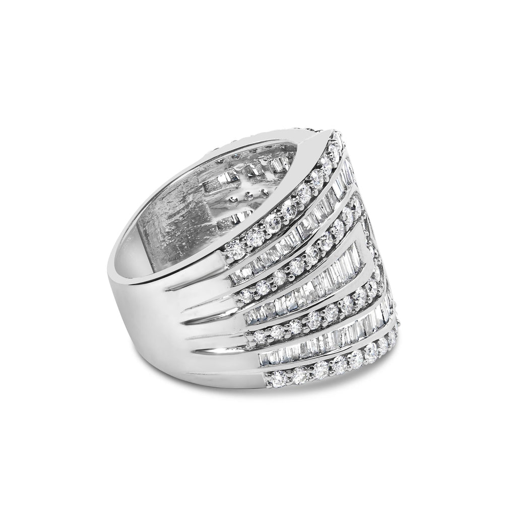 10K White Gold 2 1/2 Cttw Round and Baguette-Cut Diamond Multi-Row Bypass Ring (J-K Color, I2-I3 Clarity) - Friggin Jewelry Premium