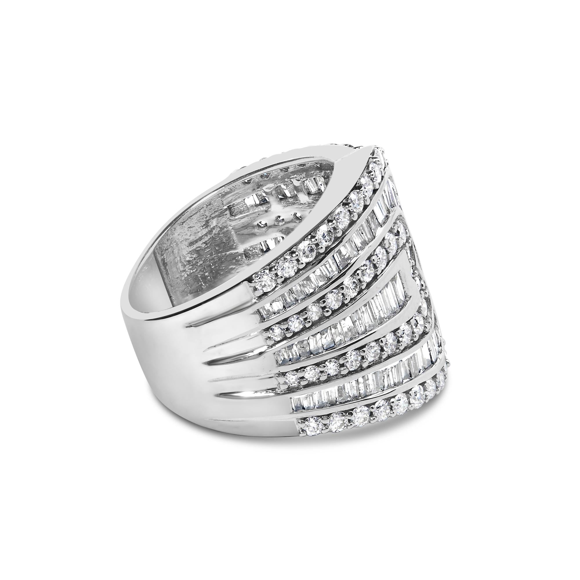 10K White Gold 2 1/2 Cttw Round and Baguette-Cut Diamond Multi-Row Bypass Ring (J-K Color, I2-I3 Clarity) - Friggin Jewelry Premium