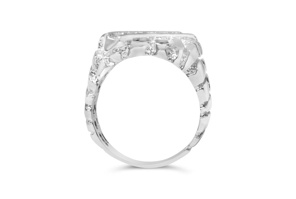 .925 Sterling Silver 1/3 Diamond 6 Stone Rectangle Nugget Gents Ring - Friggin Jewelry