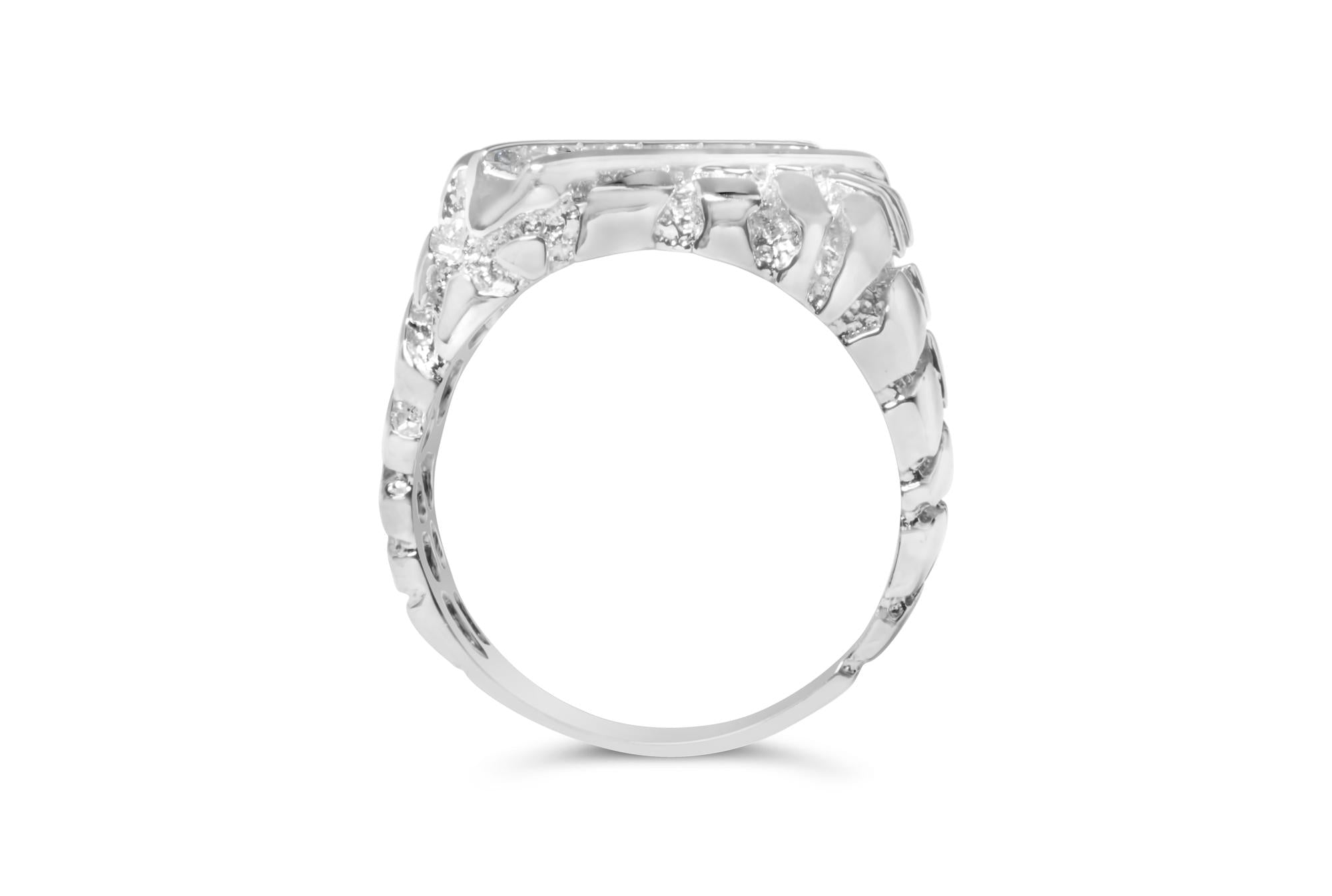 .925 Sterling Silver 1/3 Diamond 6 Stone Rectangle Nugget Gents Ring - Friggin Jewelry