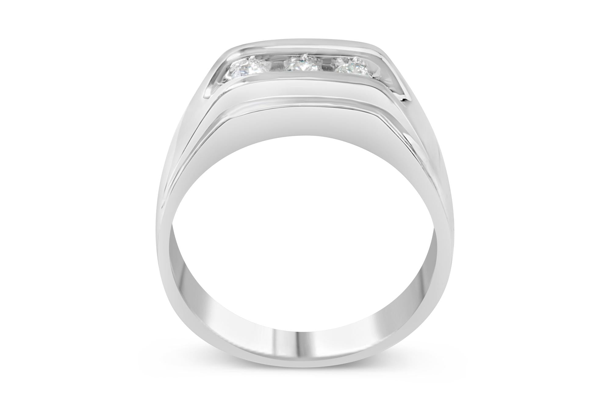 Men's .925 Sterling Silver 1/3 Cttw Diamond Channel Set 3 Stone Ring Band (I-J Color, I3 Clarity) - Friggin Jewelry