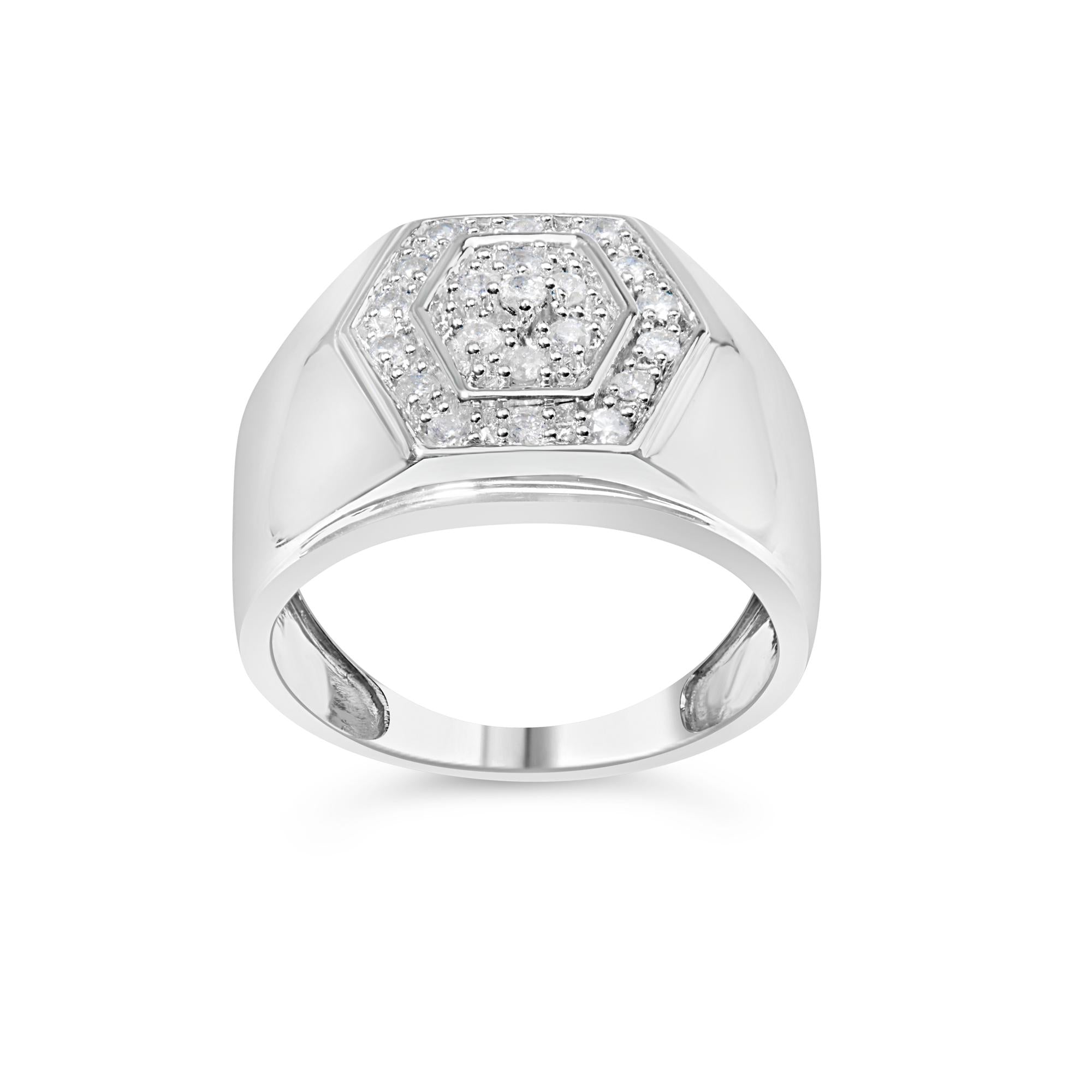 Men's .925 Sterling Silver 1/2 Cttw Multi-Diamond Hexagon Frame Ring (I-J Color, I3 Clarity) - Friggin Jewelry