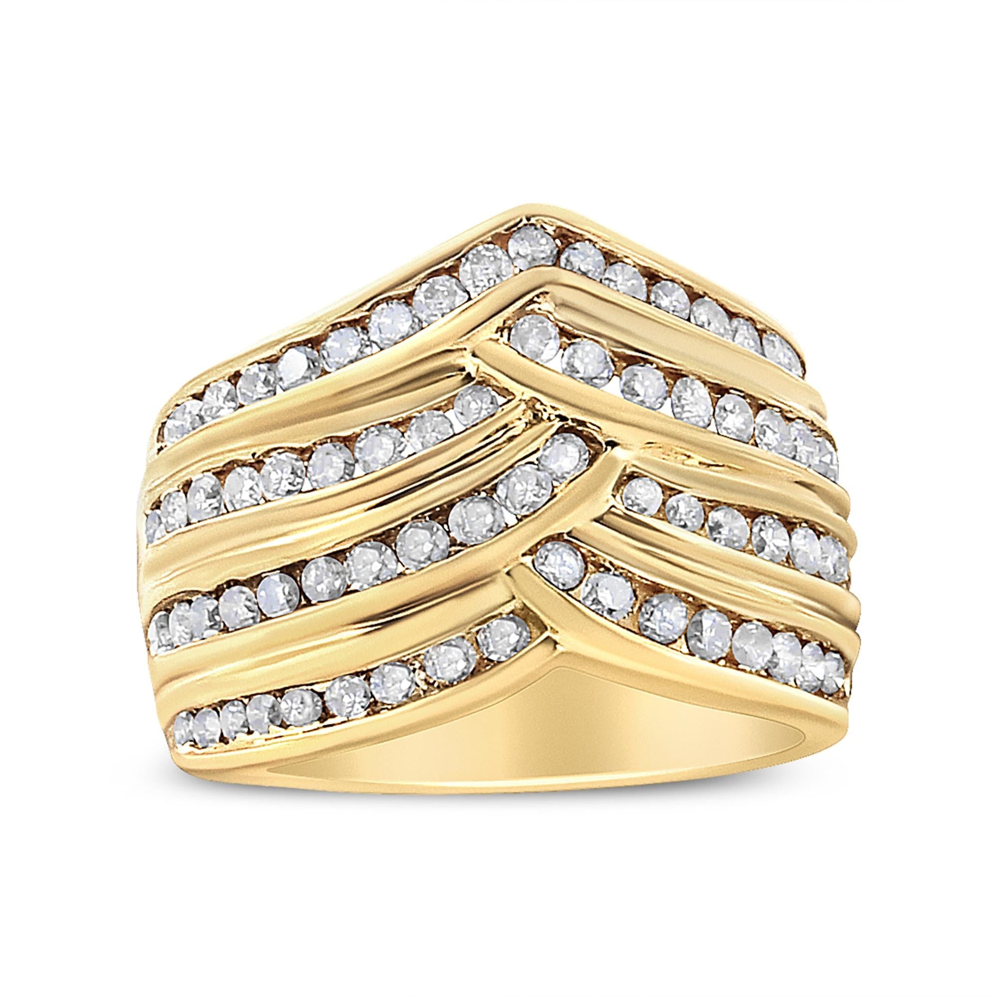Anillo de plata de ley 925 bañado en oro amarillo de 10 quilates con banda de diamantes de 1 1/2 quilates (color champán, claridad I2-I3) - Friggin Jewelry