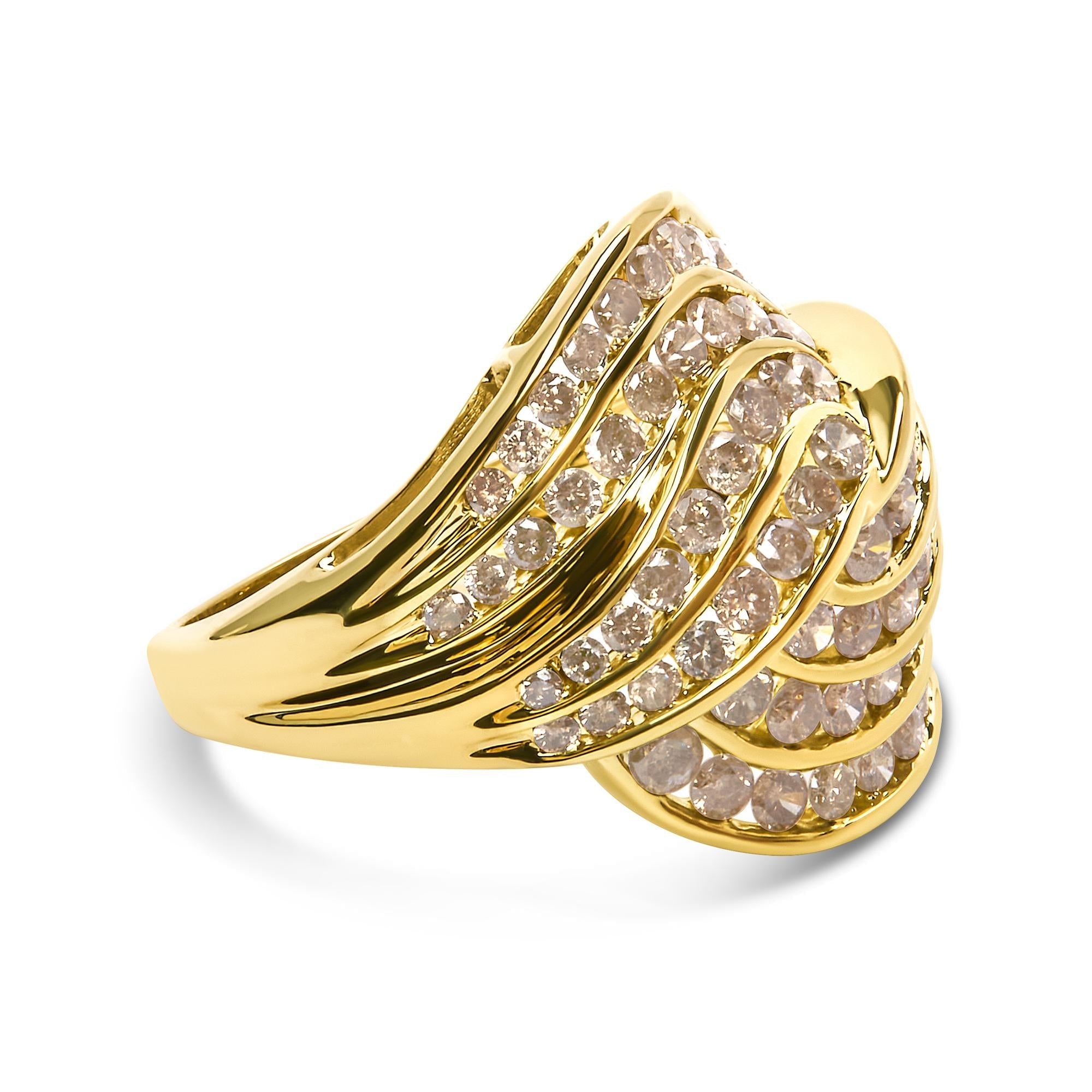 10K Yellow Gold 2.0 Cttw Channel Set Diamond Cocktail Swirl Band Ring (K-L Color, I1-I2 Clarity) - Friggin Jewelry