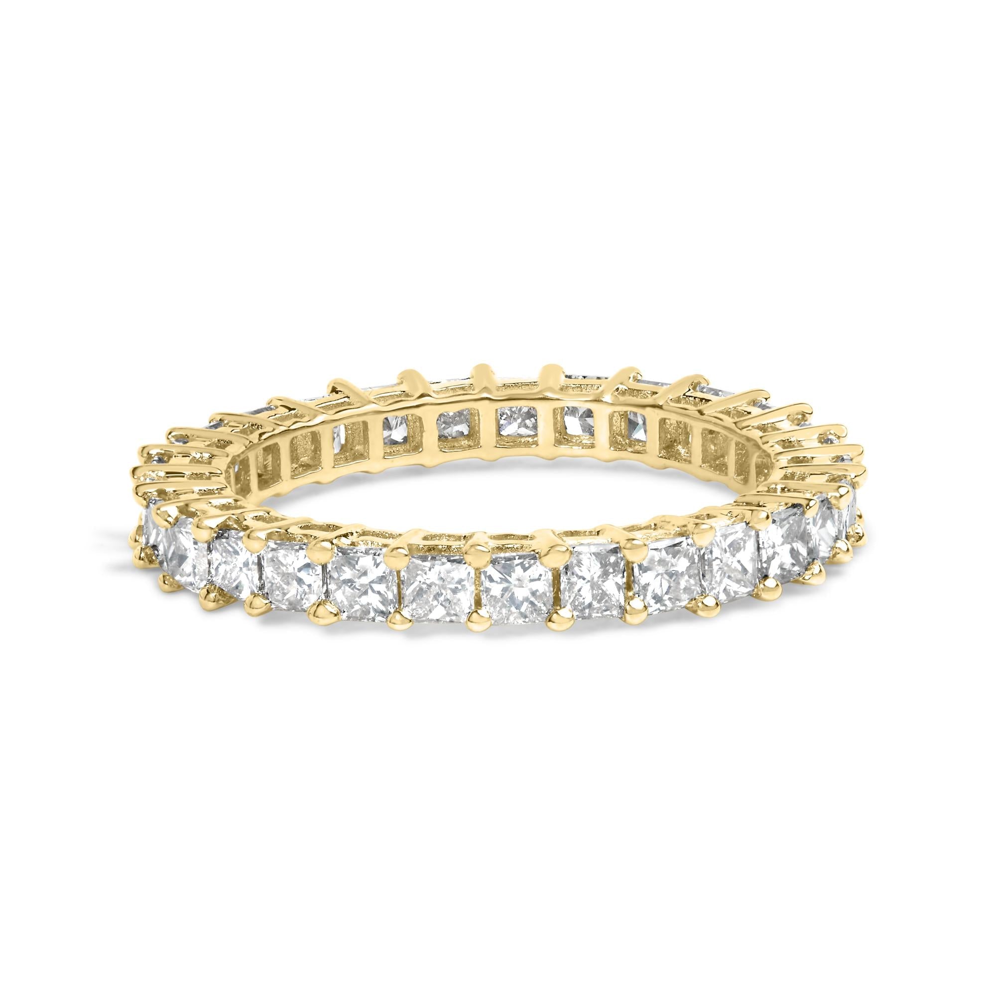 14K Yellow Gold 2.00 Cttw Shared Prong Set Princess Cut Diamond Eternity Band Ring (J-K Color, SI1-SI2 Clarity) - Ring Size 7 - Friggin Jewelry