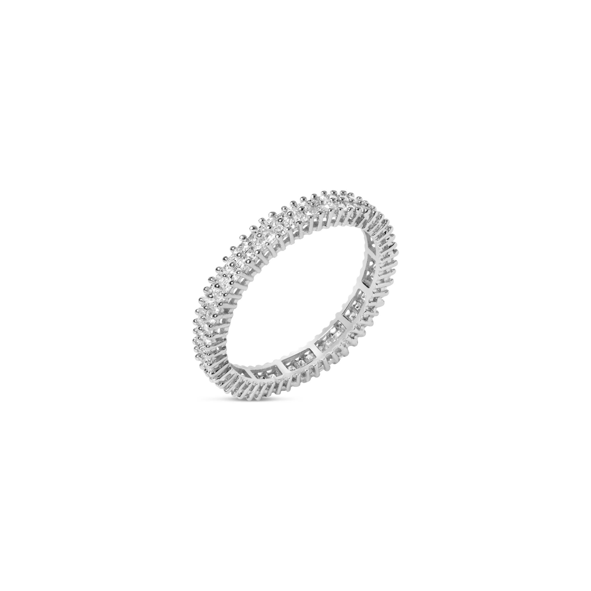 Anillo de eternidad de doble fila de diamantes de talla princesa de 1,0 quilates en oro blanco de 10 quilates - Friggin Jewelry