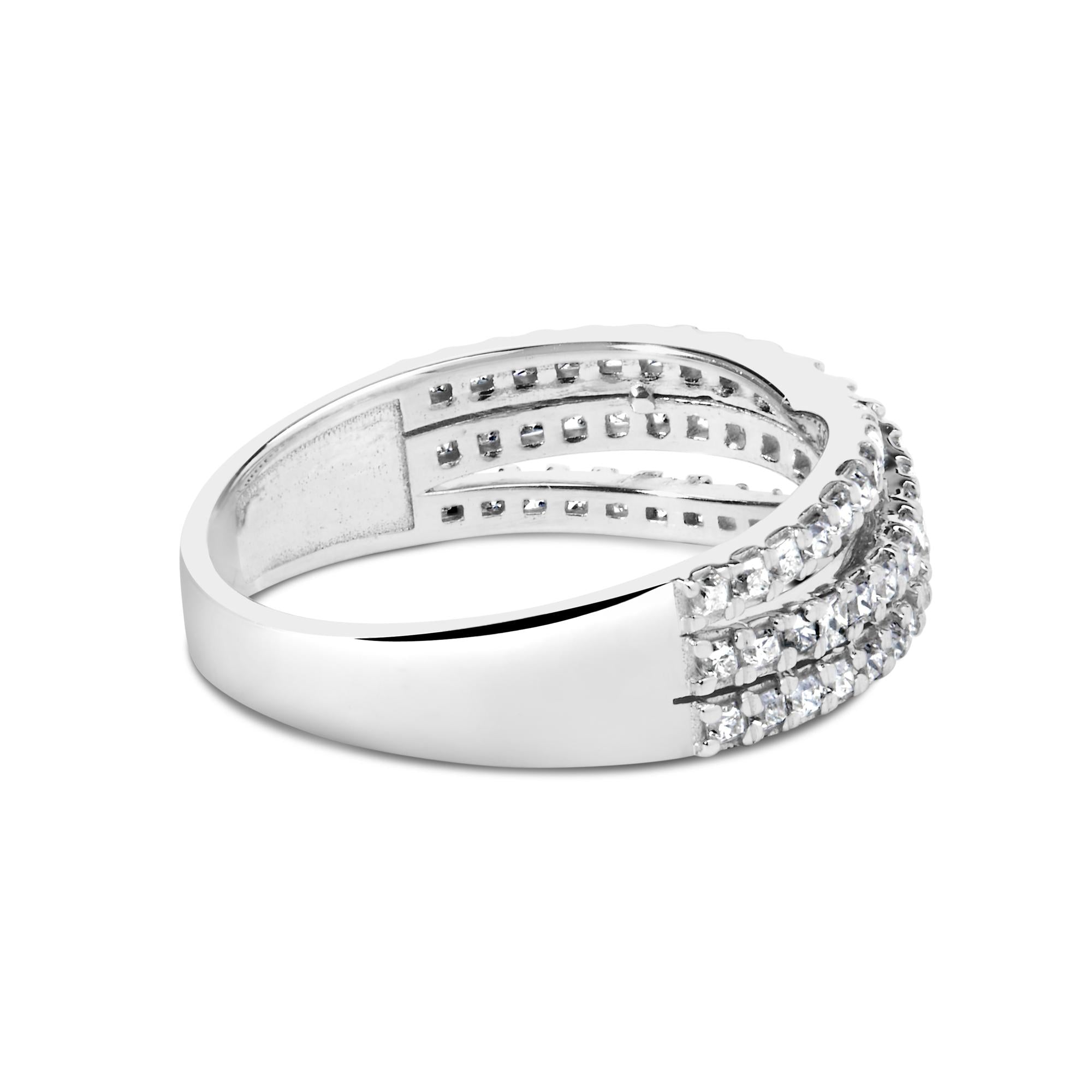 10K White Gold 3/4 Cttw Princess Natural Diamond Split Shank and Weave Band Ring (H-I Color, SI1-SI2 Clarity) - Friggin Jewelry