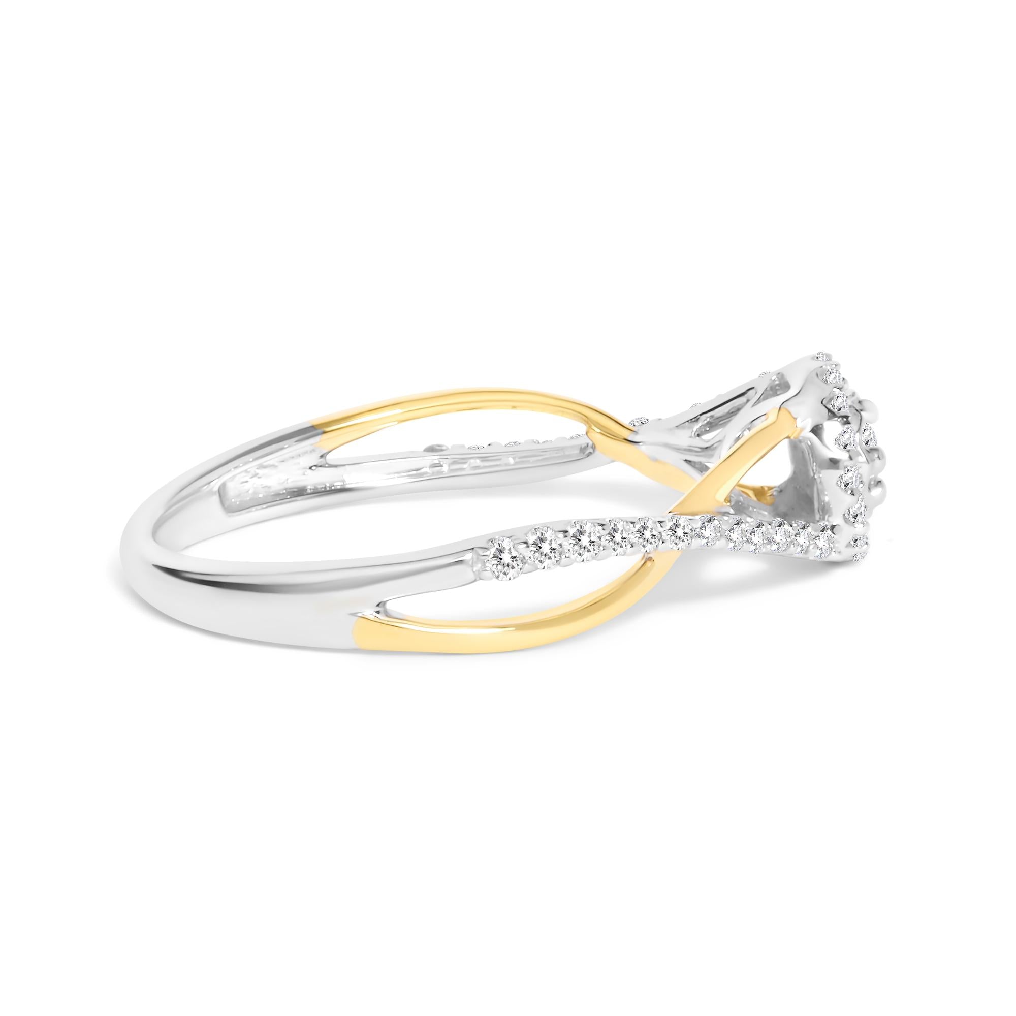 14K Yellow Gold Plated .925 Sterling Silver 1/4 Cttw Diamond Bypass and Halo Promise Ring (I-J Color, I3 Clarity) - Friggin Jewelry