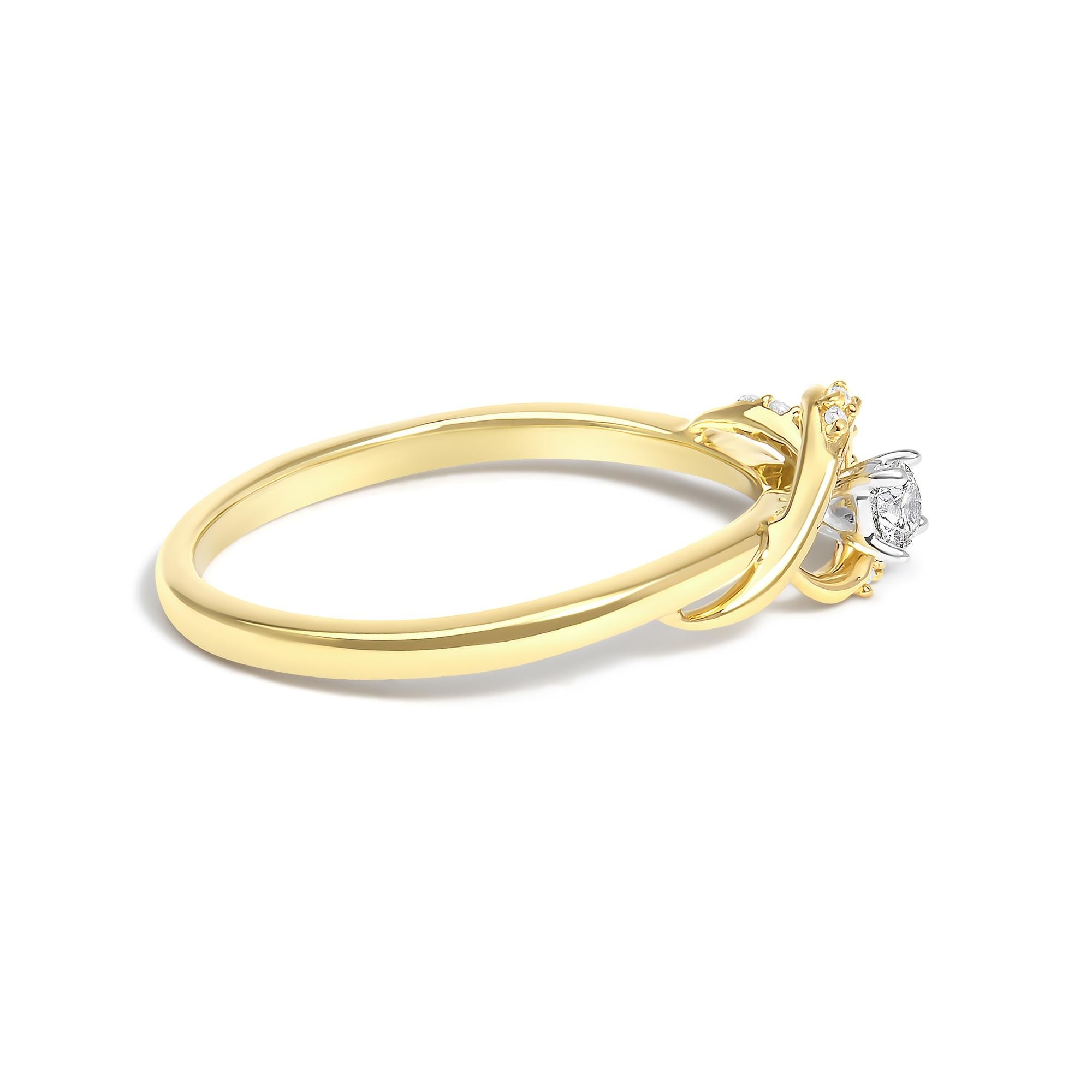 14K Yellow Gold Flash Plated .925 Sterling Silver 1/6 Cttw Diamond Swirl and Halo Promise Ring (I-J Color, I3 Clarity) - Friggin Jewelry