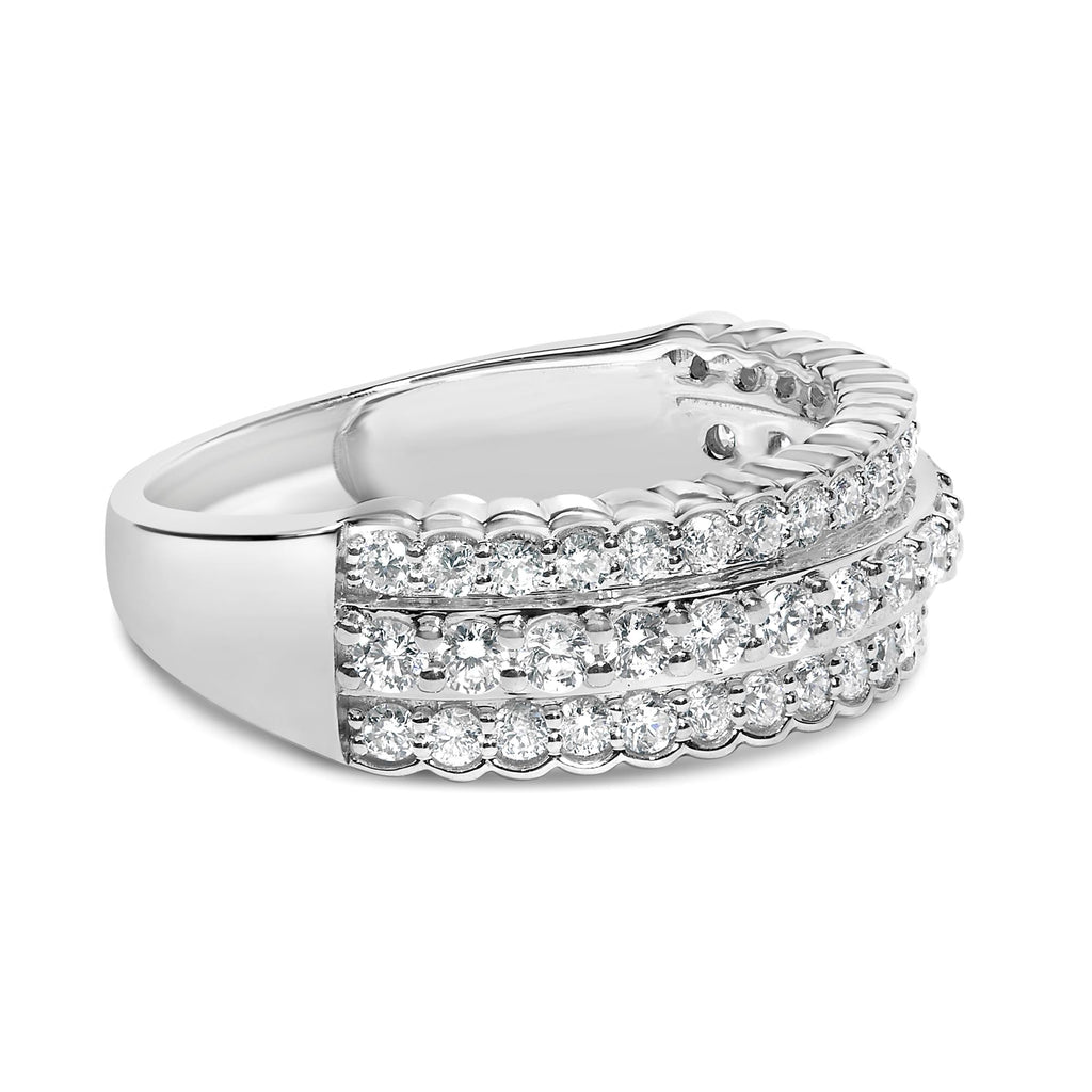 Anillo de tres filas de diamantes cultivados en laboratorio de 1,0 ct en plata esterlina 925 (color FG, claridad VS1-VS2) - Friggin Jewelry