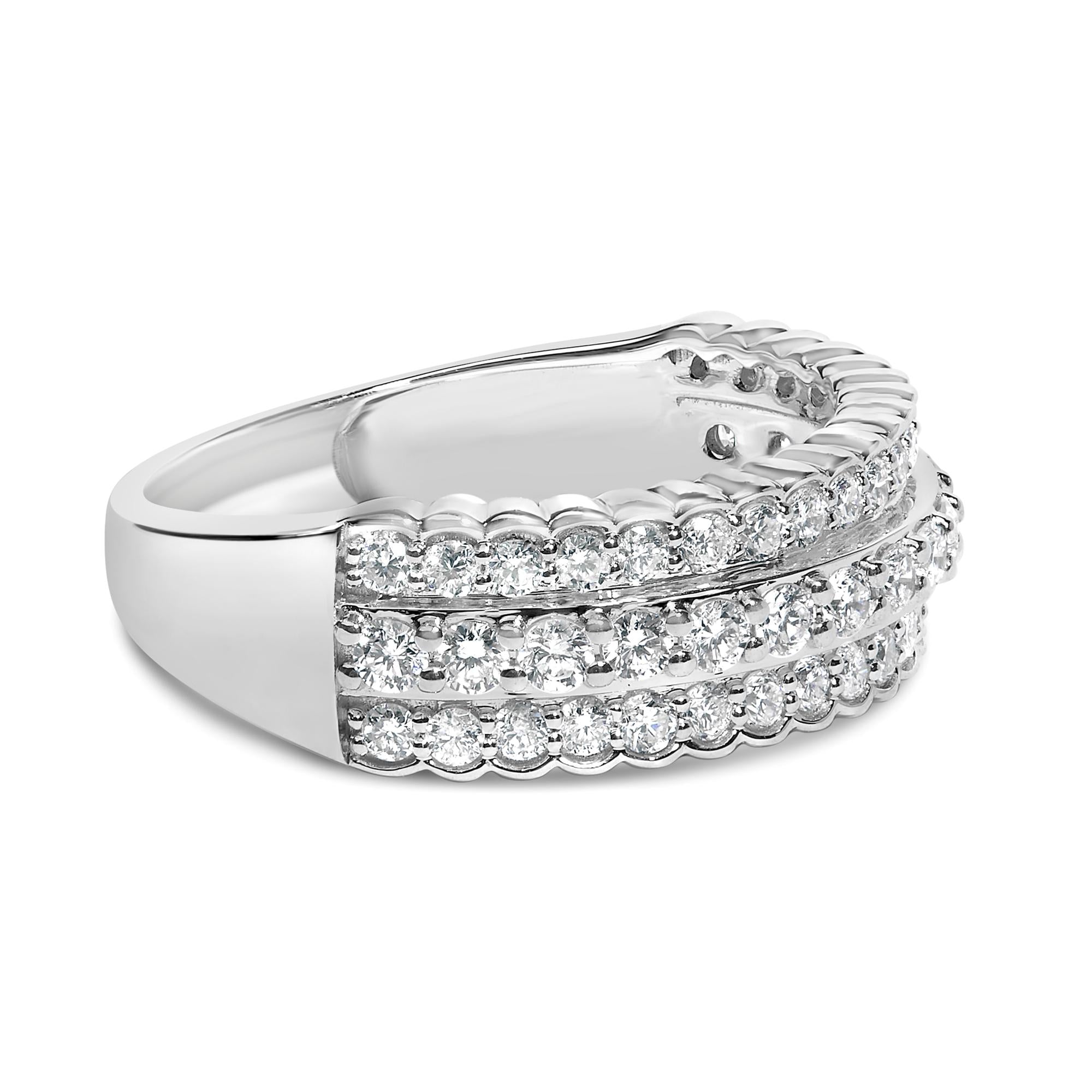 .925 Sterling Silver 1.0 cttw Lab Grown Diamond 3 Row Band Ring (F-G Color, VS1-VS2 Clarity) - Friggin Jewelry