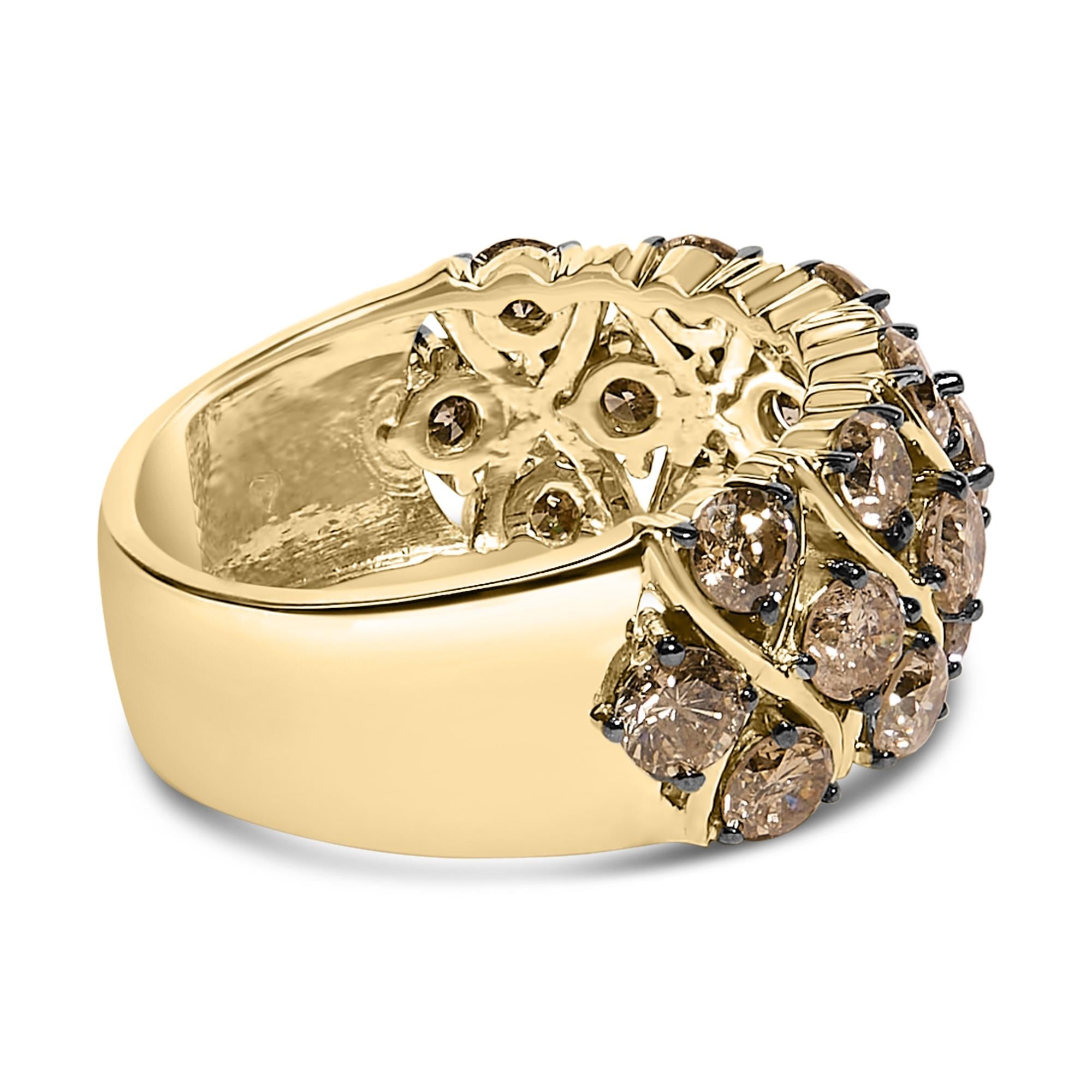 10K Yellow Gold Plated .925 Sterling Silver 3.0 Cttw Champagne Diamond Multi Lattice Band Ring - Friggin Jewelry