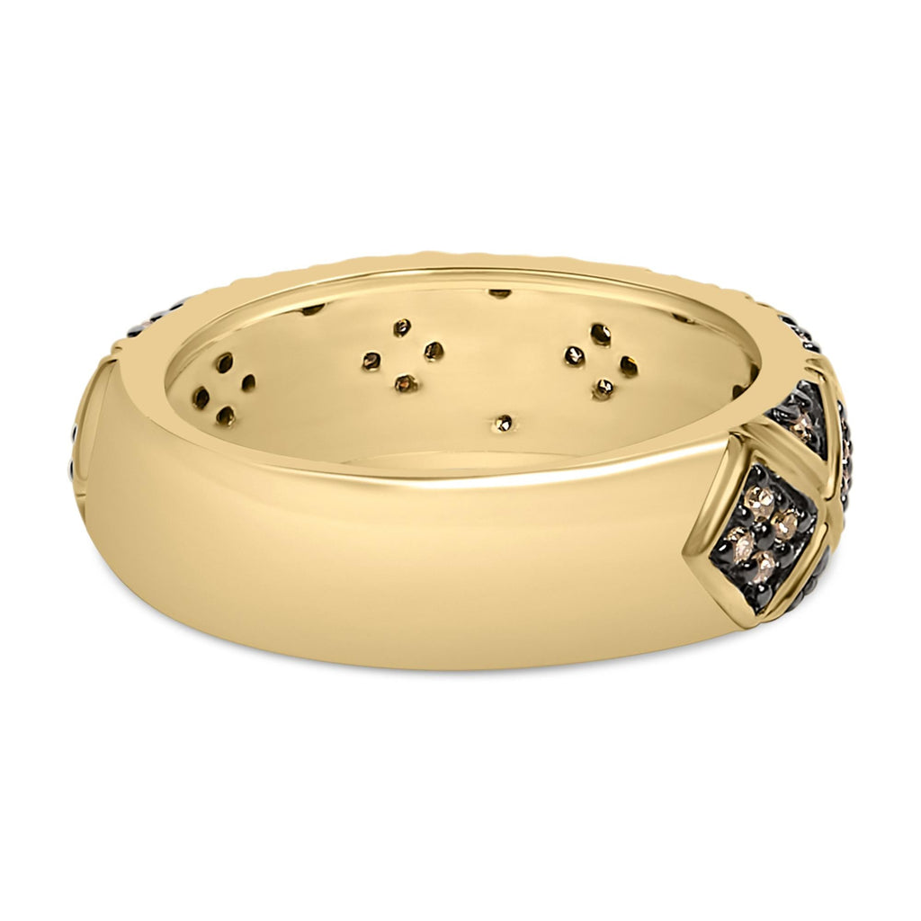 Anello a fascia in stile geometrico con diamanti champagne da 3/8 ct, placcato oro giallo 10K, in argento sterling 925 - Friggin Jewelry