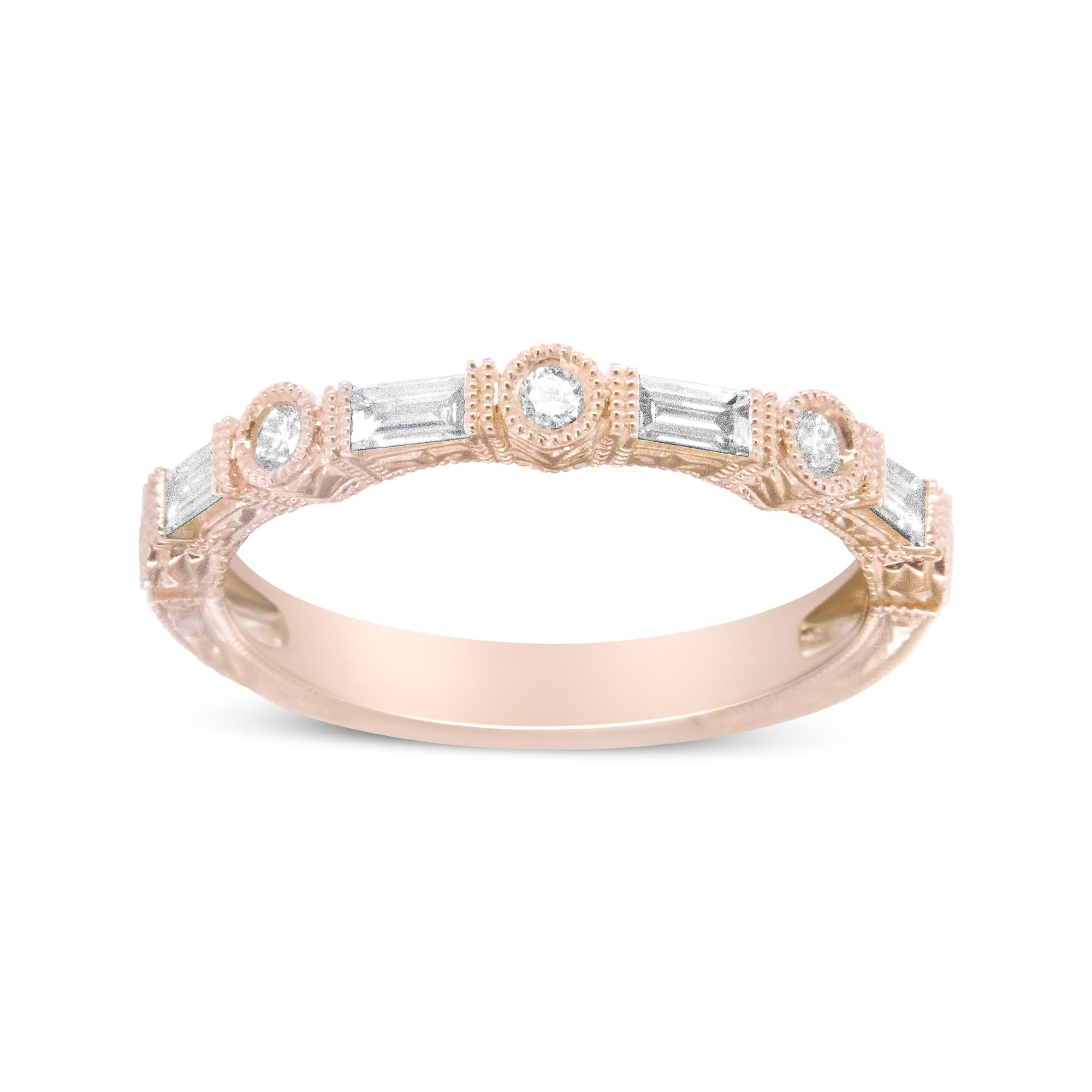 14K Rose Gold 3/8 Cttw Baguette and Round Diamond Bridal Band - (H-I Color, VS1-VS2 Clarity) - Friggin Jewelry