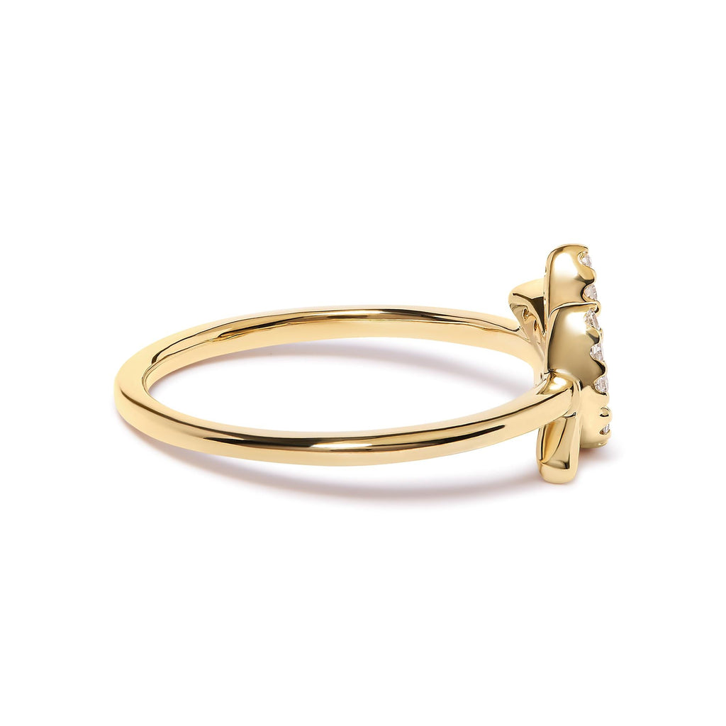 10K Yellow Gold 1/10 Cttw Diamond Leaf and Branch Ring (H-I Color, I1-I2 Clarity) - Friggin Jewelry