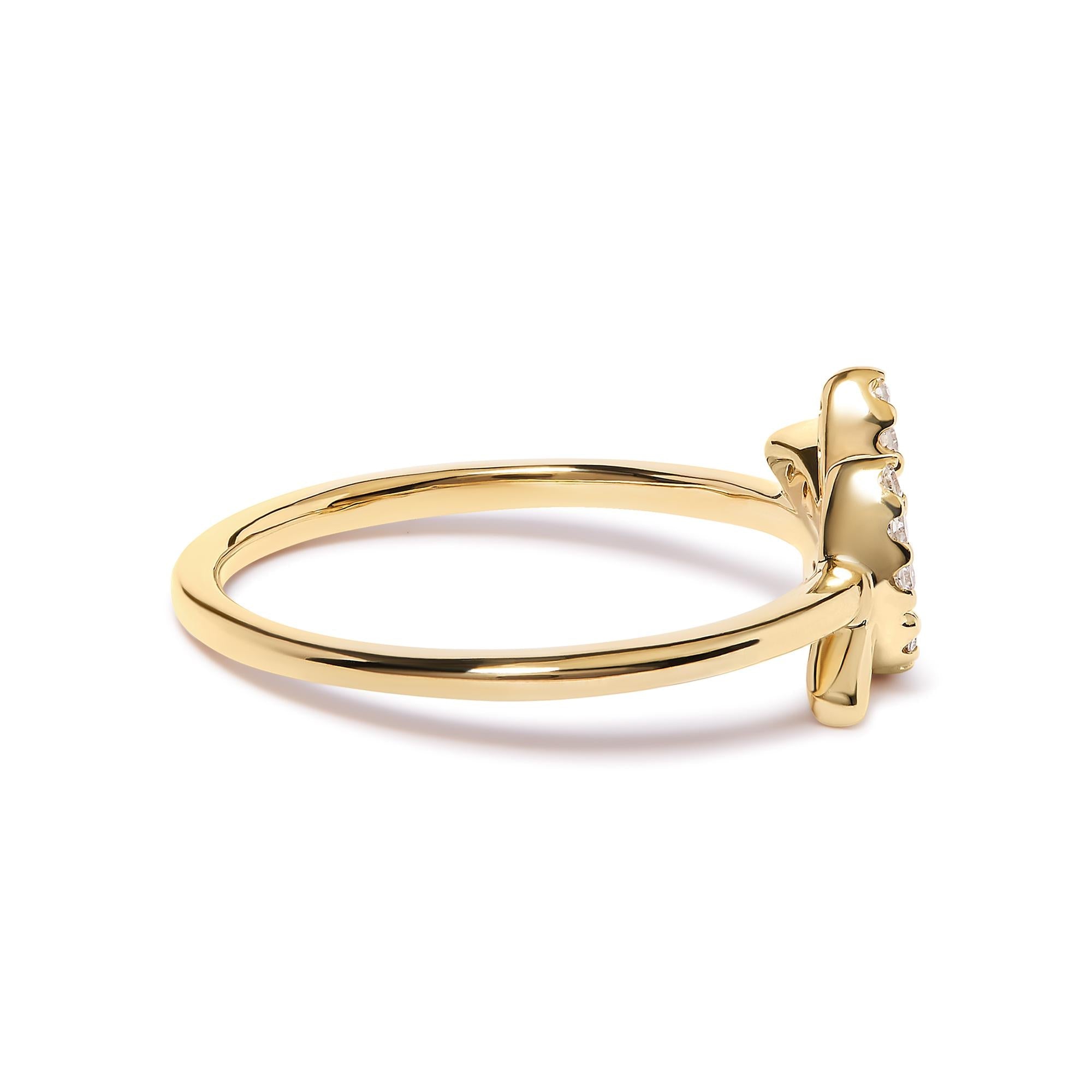 10K Yellow Gold 1/10 Cttw Diamond Leaf and Branch Ring (H-I Color, I1-I2 Clarity) - Friggin Jewelry