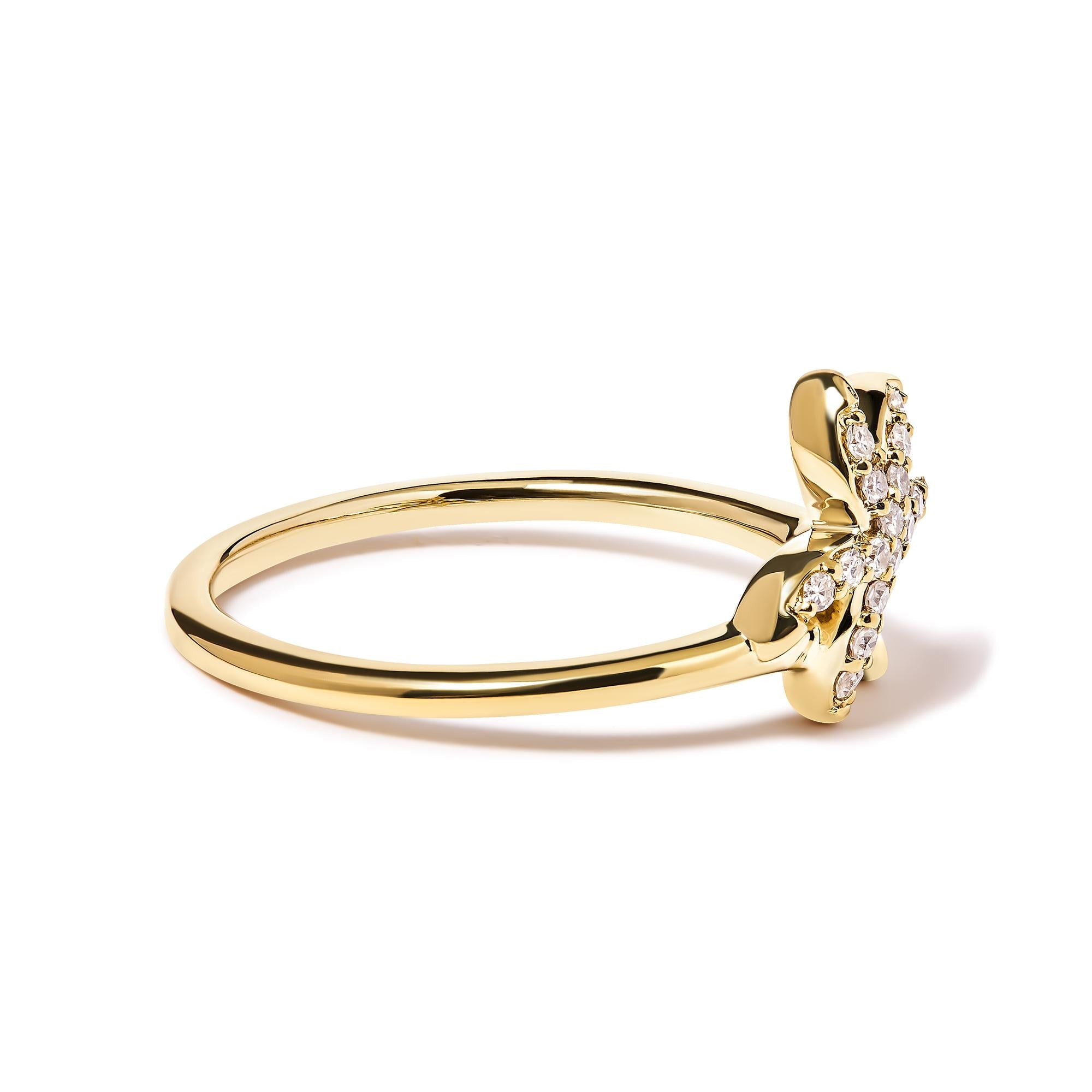 10K Yellow Gold 1/10 Cttw Diamond  Palm Tree Statement Ring (H-I Color, I1-I2 Clarity) - Friggin Jewelry