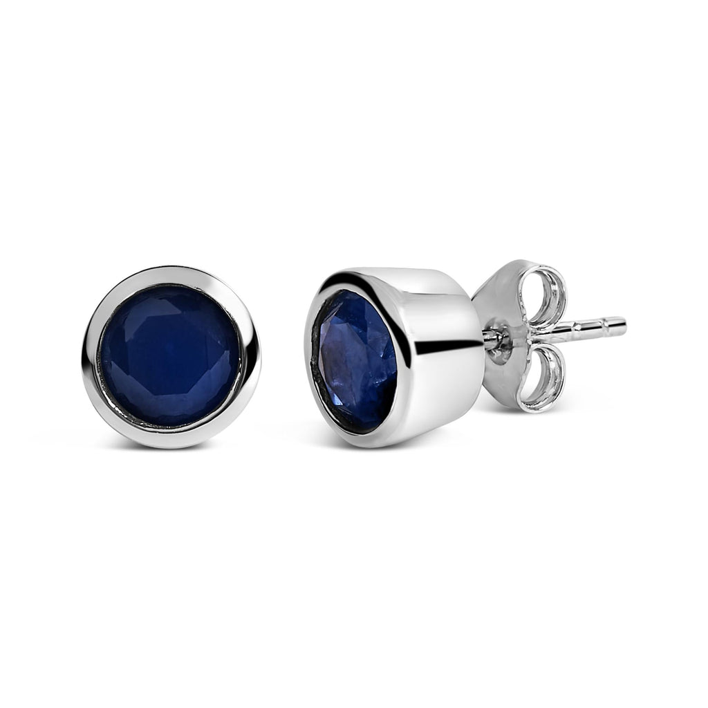 Pendientes solitarios de plata de ley 925 de 6 mm con gema creada engastada en bisel - Friggin Jewelry