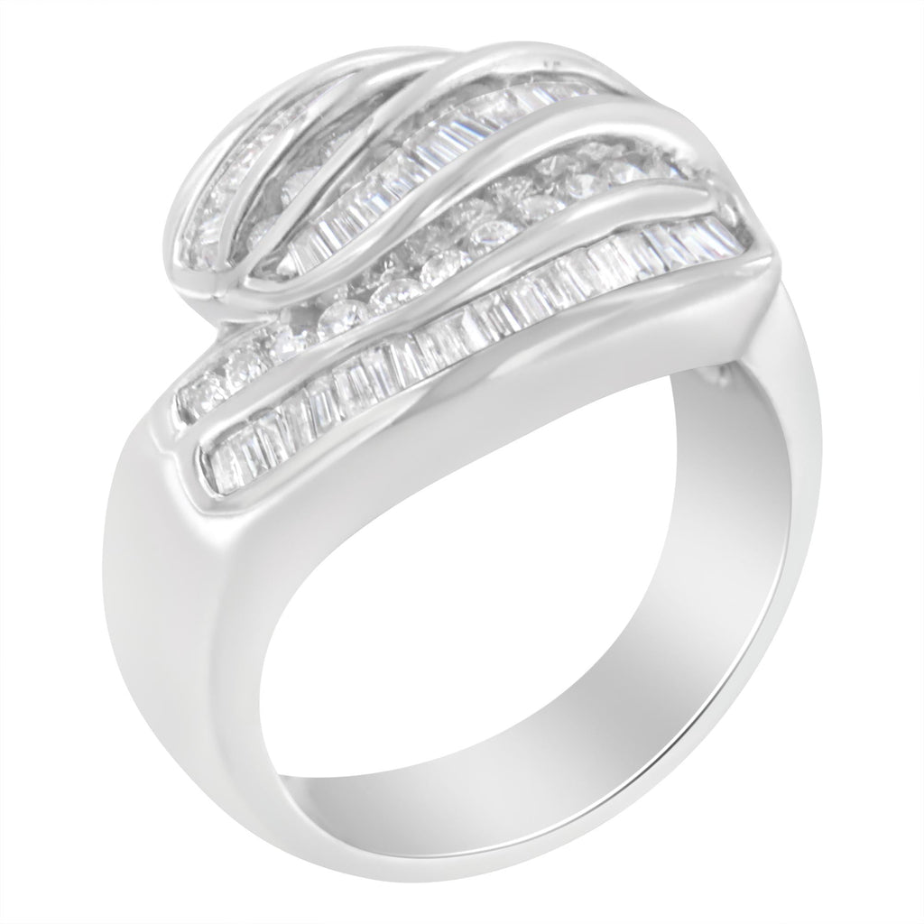 Anello con fascia bypass in oro bianco 14 carati con diamanti (1 carato, colore HI, purezza SI1-SI2) - Friggin Jewelry