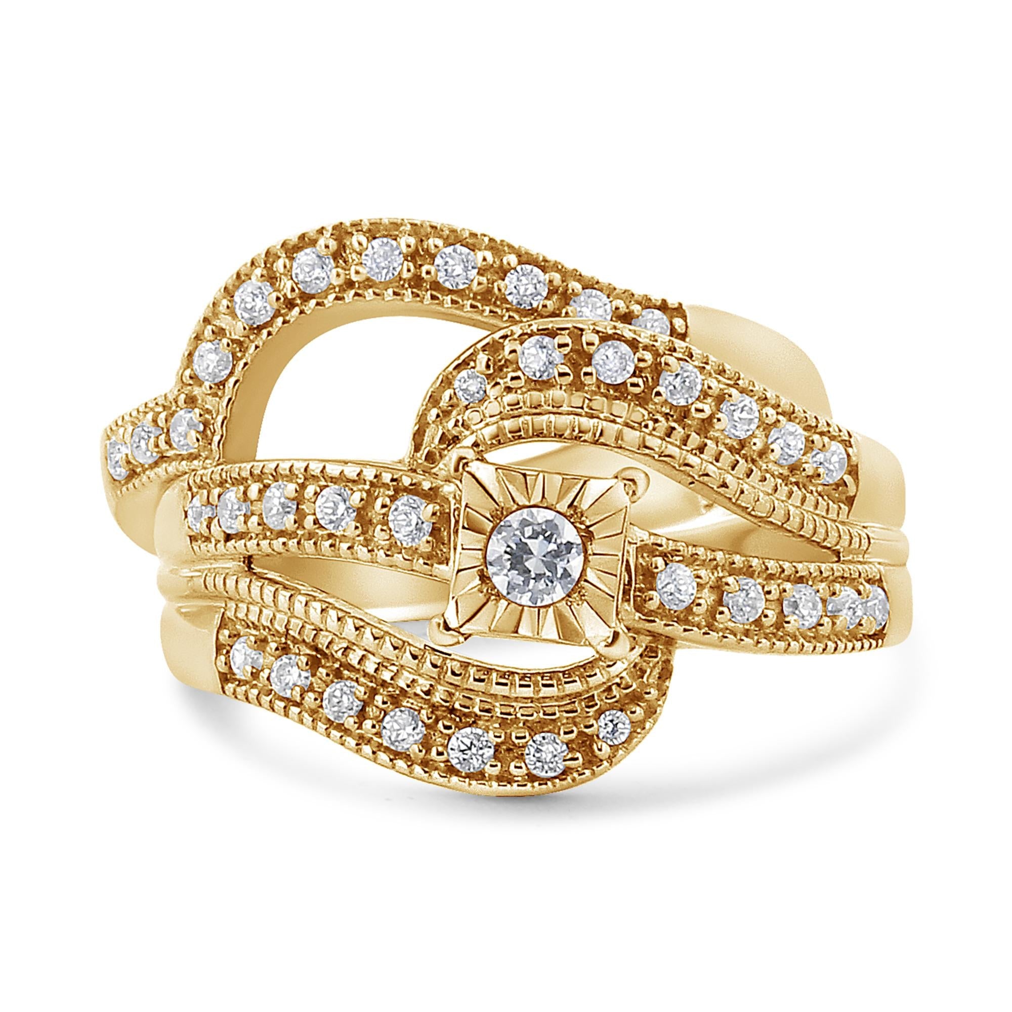 .925 Sterling Silver 1/3 Cttw Round Diamond Crisscross Engagement Ring Bridal Set (H-I Color, I1-I2 Clarity ) - Friggin Jewelry