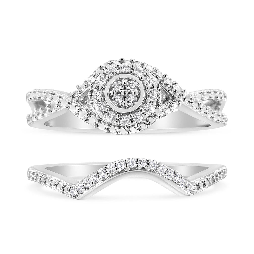Anillo nupcial con halo compuesto de diamantes de 1/6 quilates y cuerpo dividido en plata de ley 925 (color IJ, claridad I3) - Friggin Jewelry