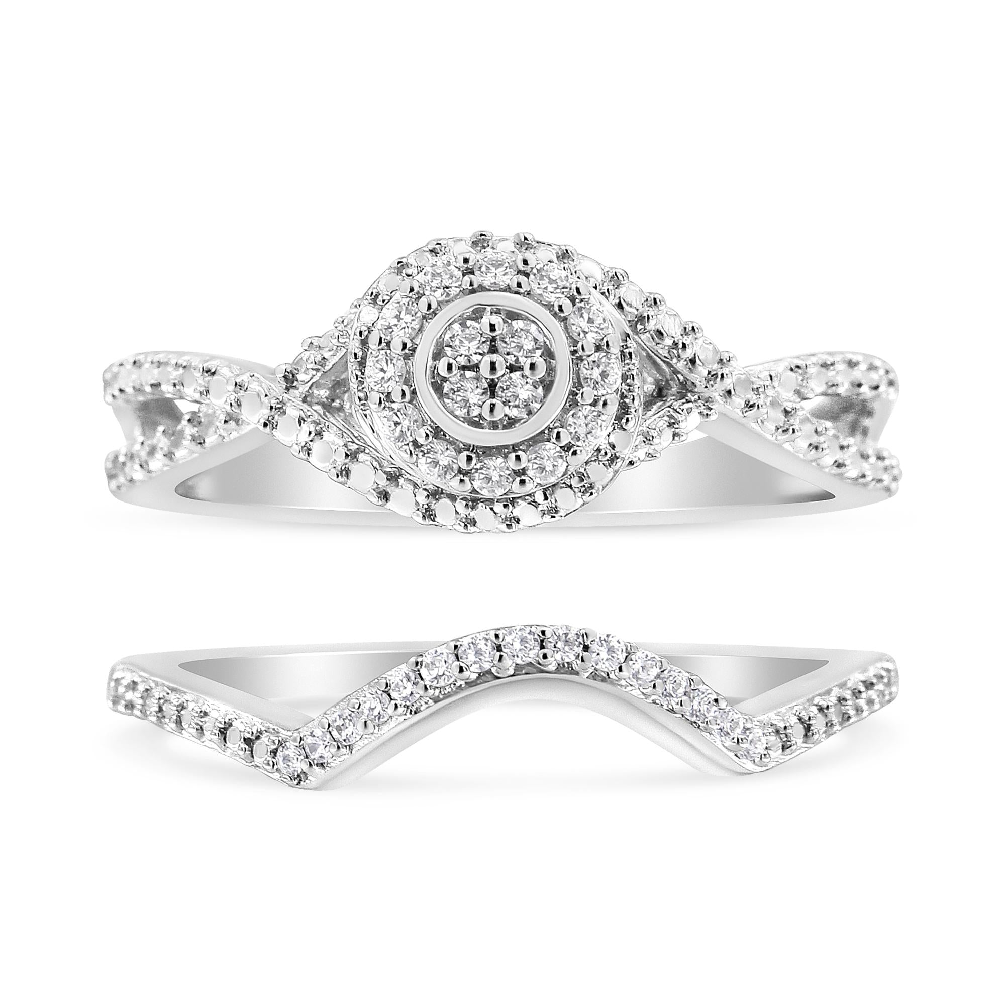 Anillo nupcial con halo compuesto de diamantes de 1/6 quilates y cuerpo dividido en plata de ley 925 (color IJ, claridad I3) - Friggin Jewelry