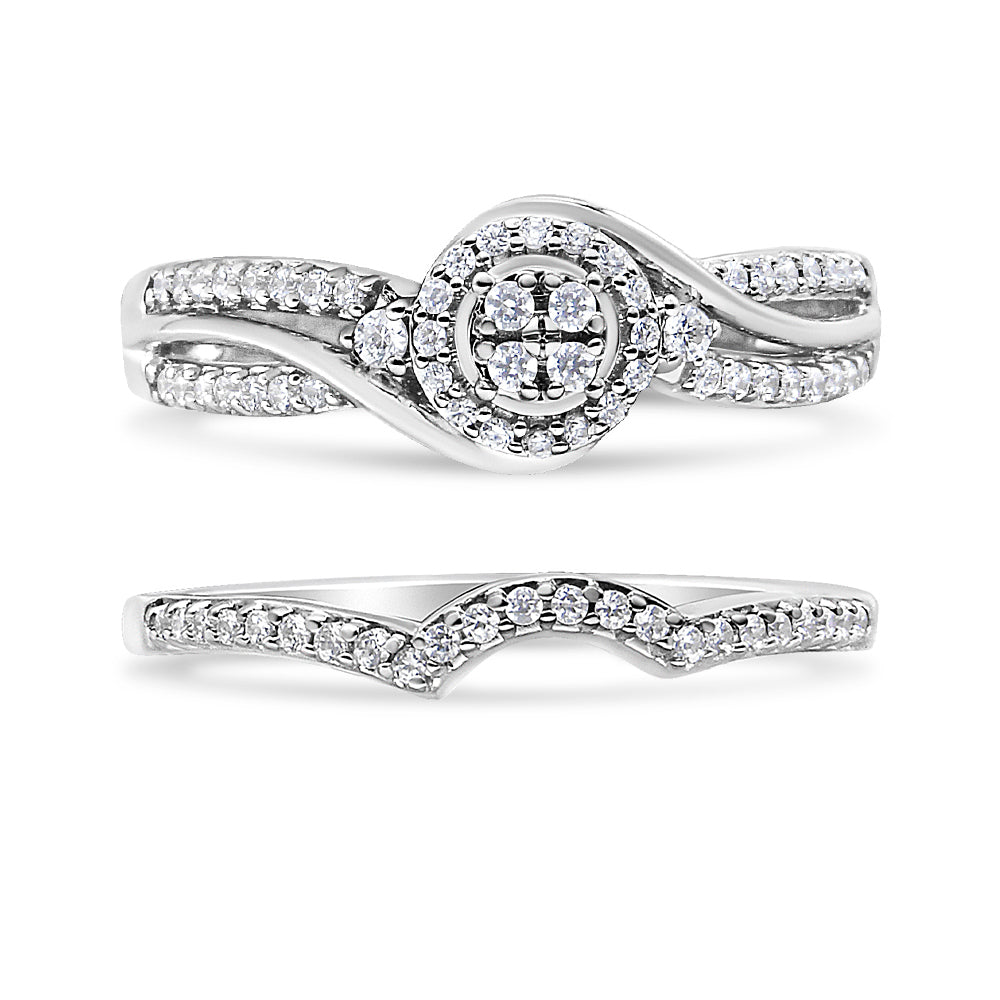 Anillo y alianza nupcial de plata de ley 925 con diamante compuesto de 1/3 quilates (color IJ, claridad I2-I3) - Friggin Jewelry