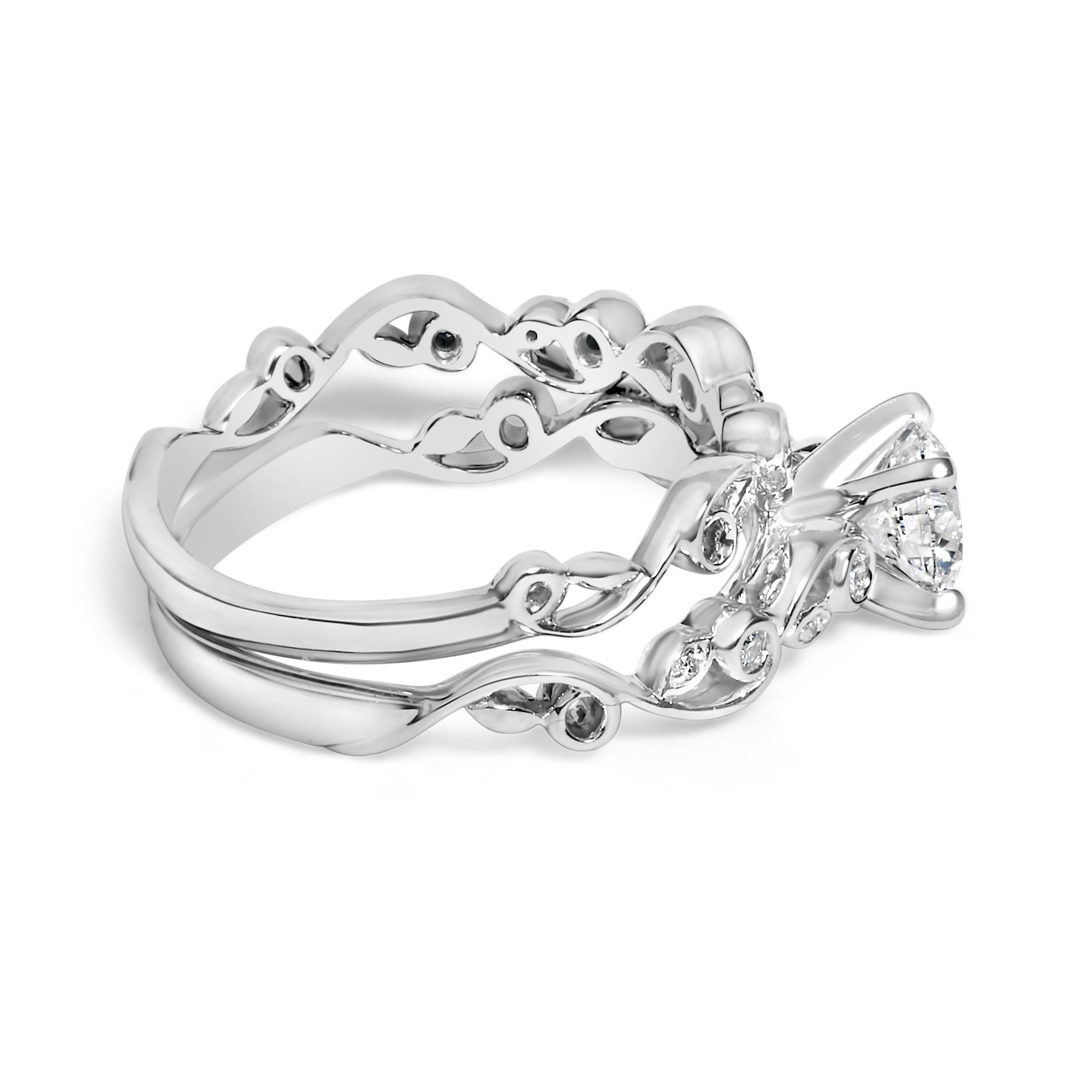 14K White Gold Lab Grown Diamond 1.0 Cttw Vintage Style Engagement Ring and Band Set - Friggin Jewelry