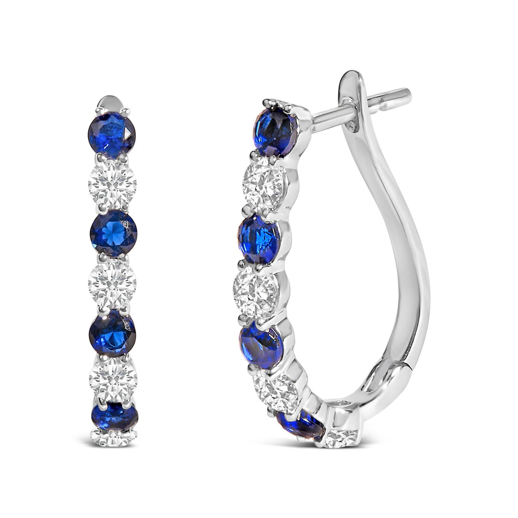 Orecchini a cerchio in argento sterling 925 con zaffiri blu e bianchi creati - Friggin Jewelry