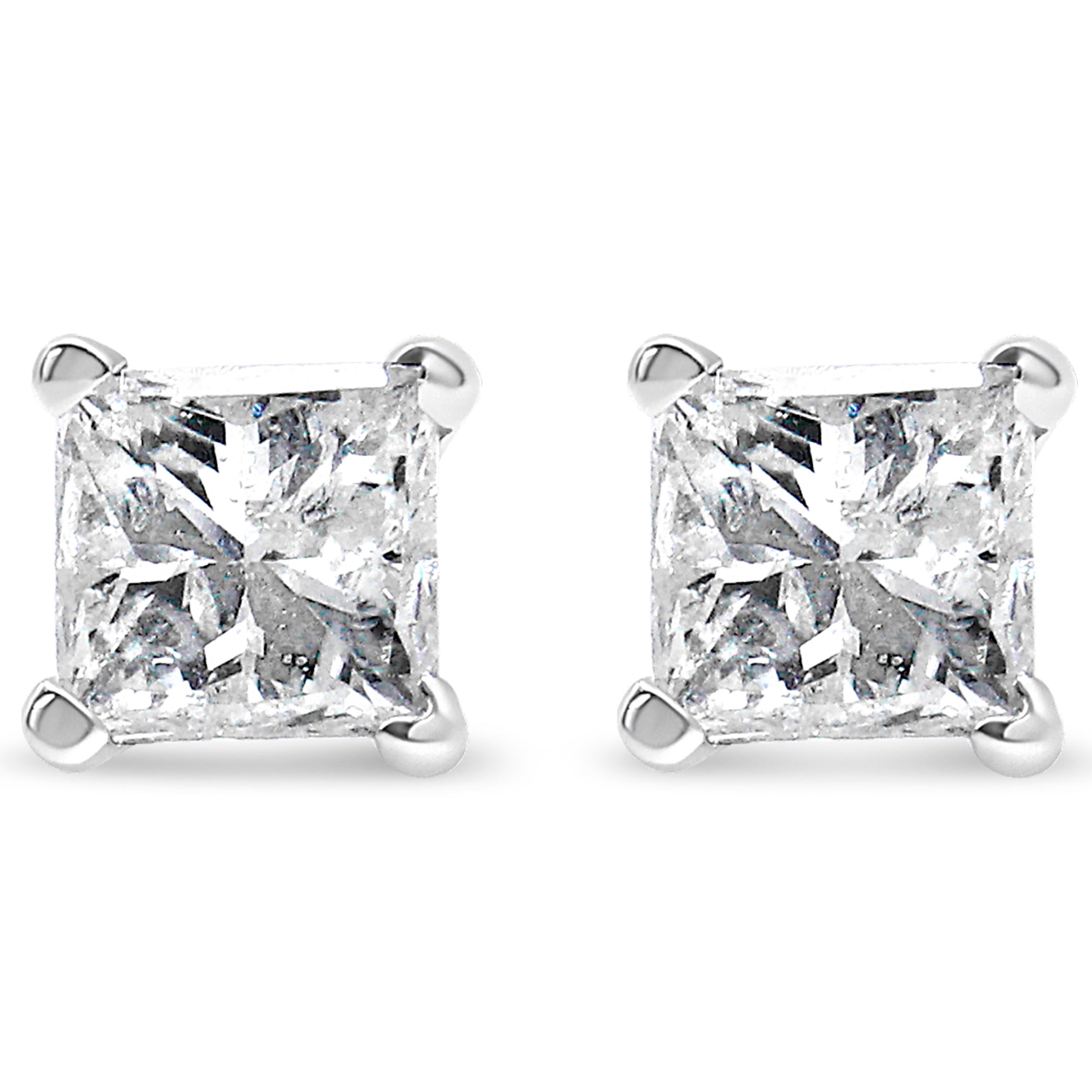 AGS Certified Princess-Cut Square Diamond 4-Prong Solitaire Stud Earrings in 14K Gold (J-K Color, I1-I2 Clarity) - Friggin Jewelry Premium