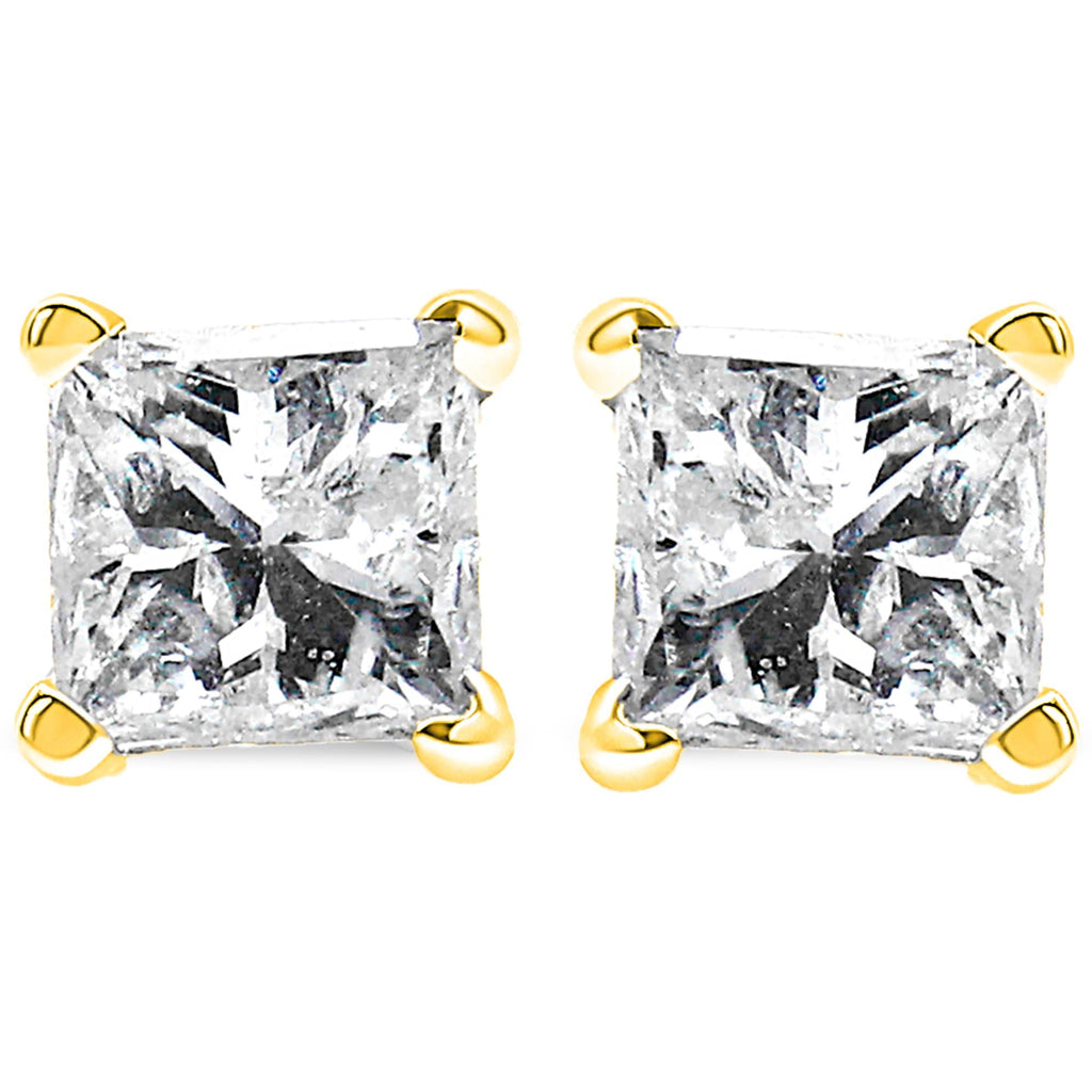 14K Yellow Gold 1/5 Cttw Princess-Cut Square Near Colorless Diamond Classic 4-Prong Solitaire Stud Earrings (I-J Color, I2-I3 Clarity) - Friggin Jewelry