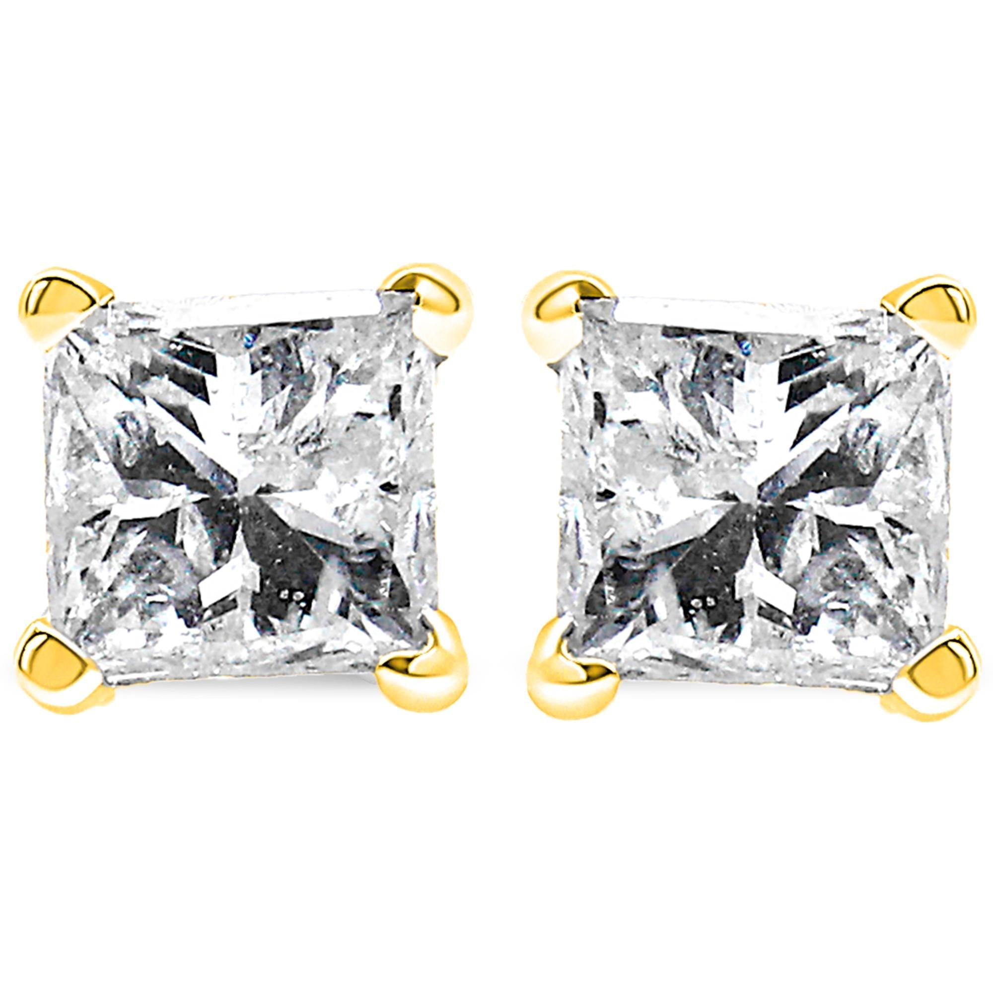 14K Yellow Gold 1/5 Cttw Princess-Cut Diamond Petite Classic Square Stud Earrings (I-J Color, I3 Clarity) - Friggin Jewelry